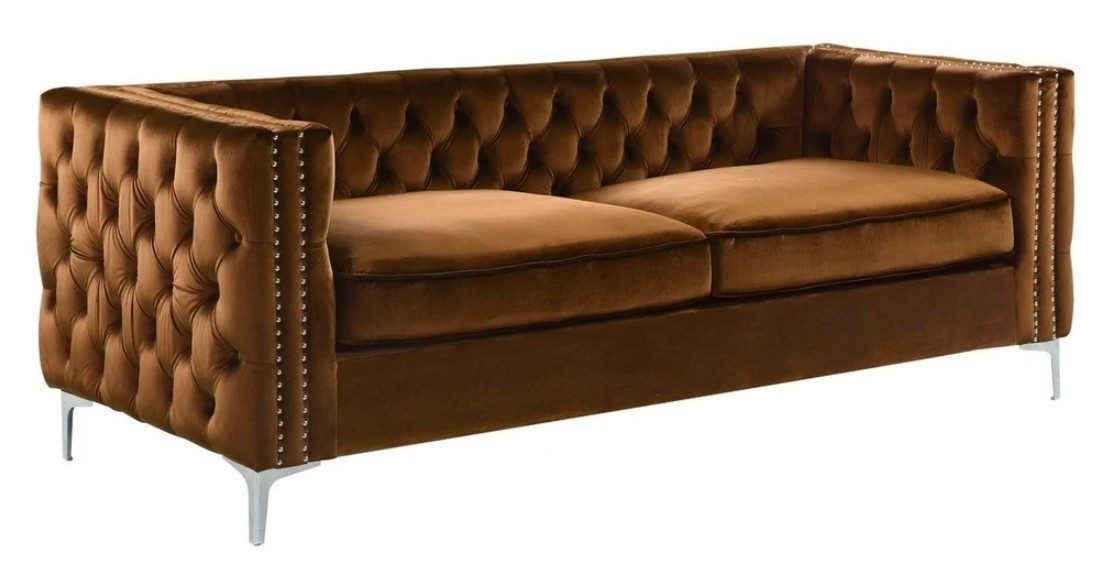 JVmoebel Chesterfield-Sofa Luxuriöses orange Sofa aus Samt mit Knöpfen und Edelstahlfüßen, Set, Made in Europa