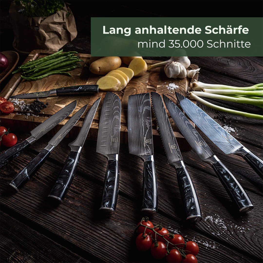 Küchenkompane Messer-Set Kuro Burokku (9-teilig) mit Magnetboard aus Akazienholz (2-tlg)
