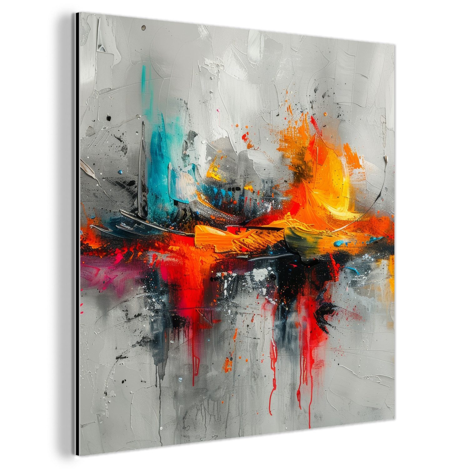 MuchoWow Metallbild Modern - Orange - Grau - Kunst, Inkl. Aufhängung, Alu-D günstig online kaufen