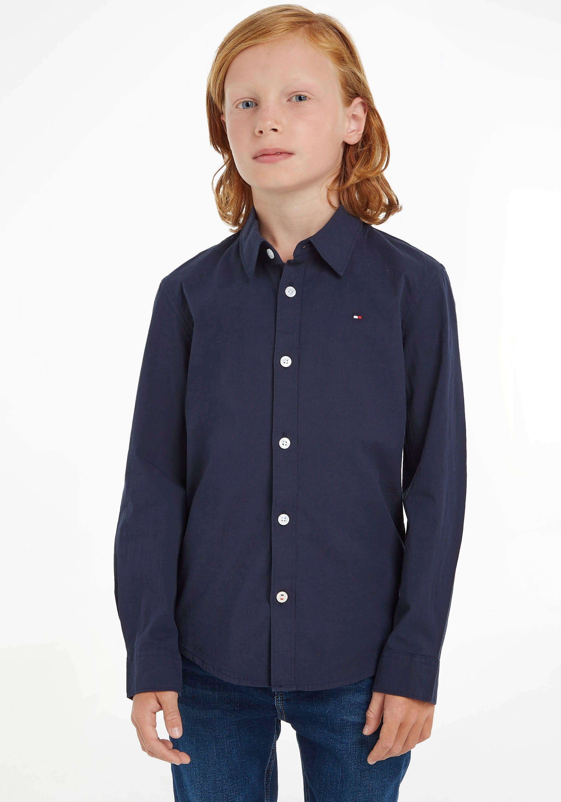 [Dieser Frühling/Herbst ist auch der beliebteste] Tommy Hilfiger Langarmhemd SOLID MiniMe,für STRETCH SHIRT Kinder Jungen L/S POPLIN Kids Junior