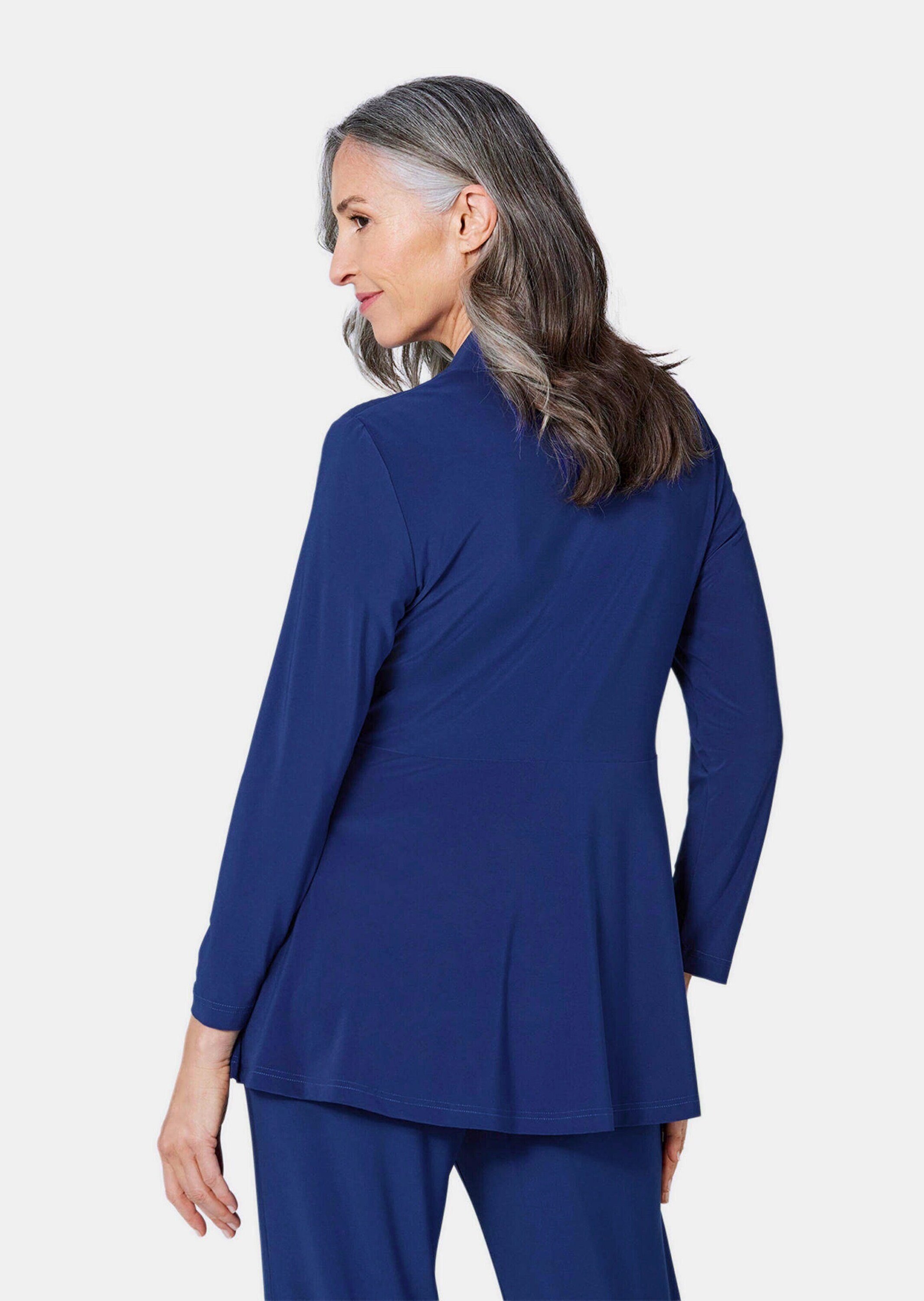GOLDNER Shirtjacke Leichte Shirtjacke lila mit Stretch Damen Indoorjacke Uni, Shirtjacke, kaschierend, elegant, Schalkragen
