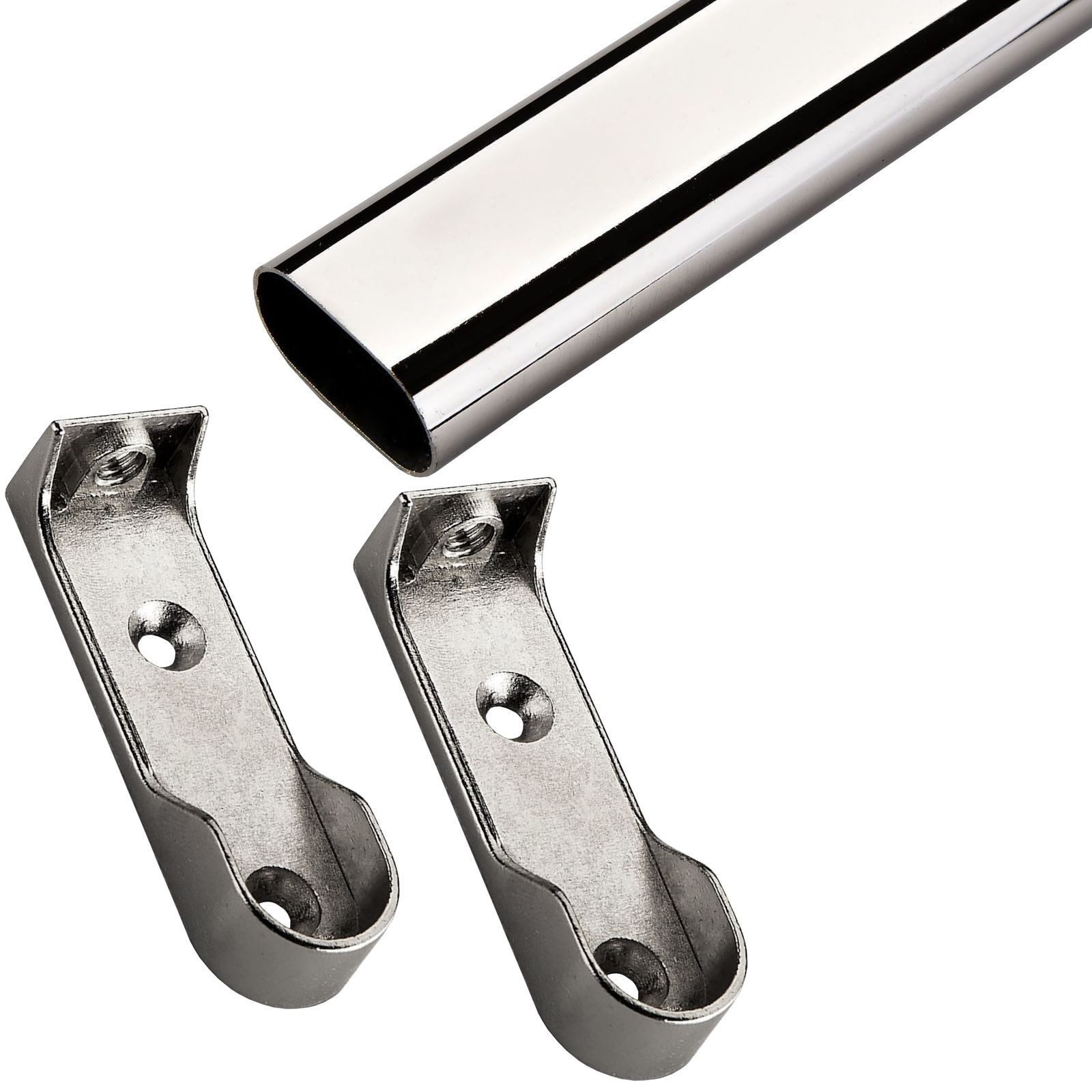 SO-TECH® Garderobenstange Schrankstangenlager oval für Stangen 30 x 15 mm, (2 St), 1 Paar, für Schrankinnenseiten / Fachböden 63 x 20 x 13 mm