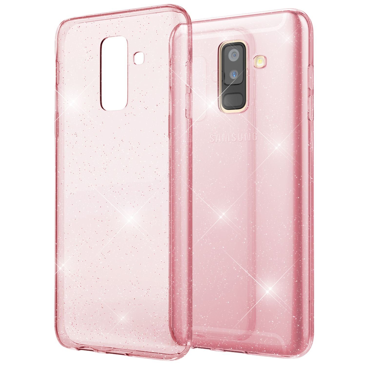 Nalia Smartphone-Hülle Samsung Galaxy A6 Plus, Klare Glitzer Hülle / Silikon Transparent / Glitter Cover / Bling Case