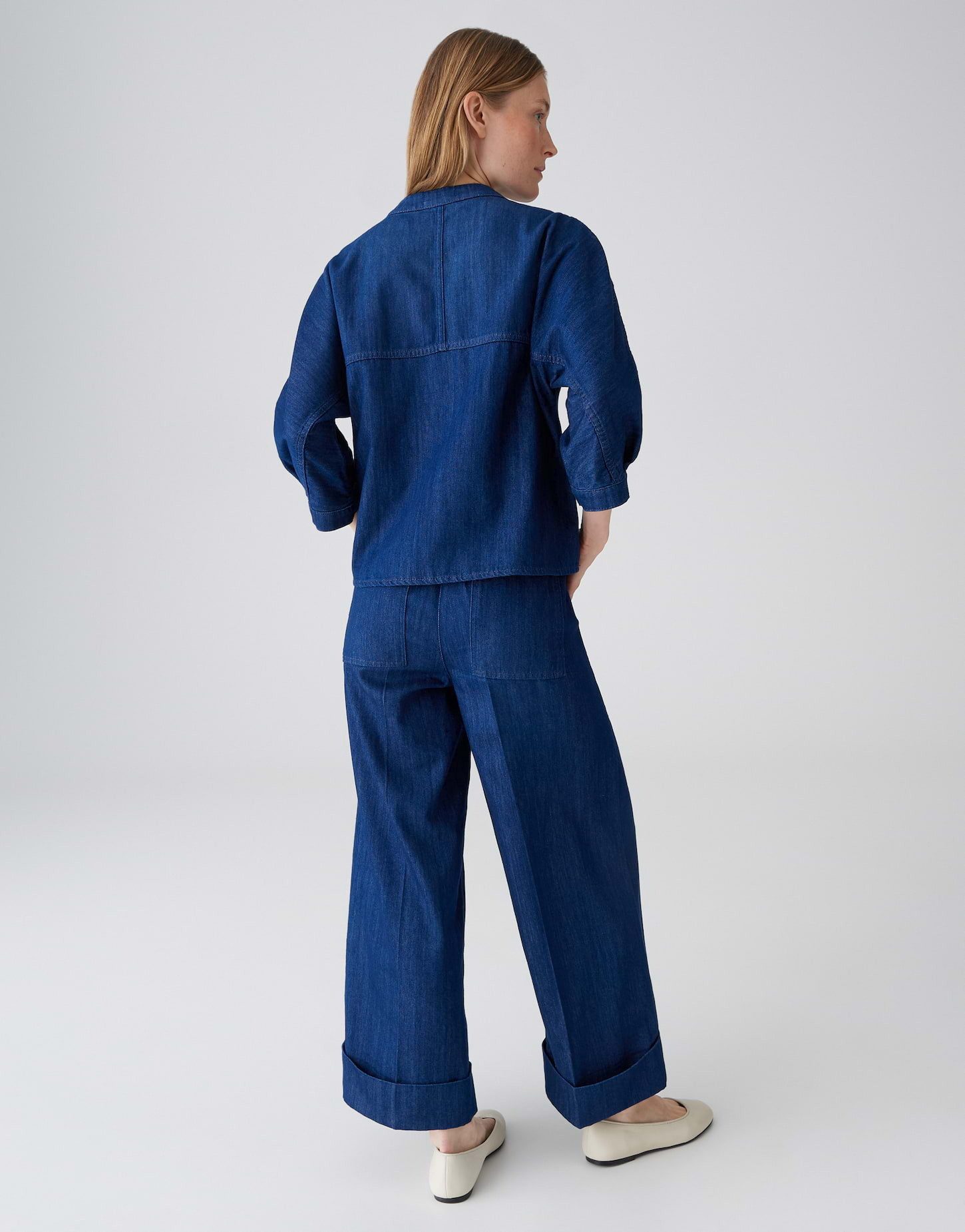 OPUS Kurzarmbluse Jeansbluse aus reinem BCI Cotton Regular Fit