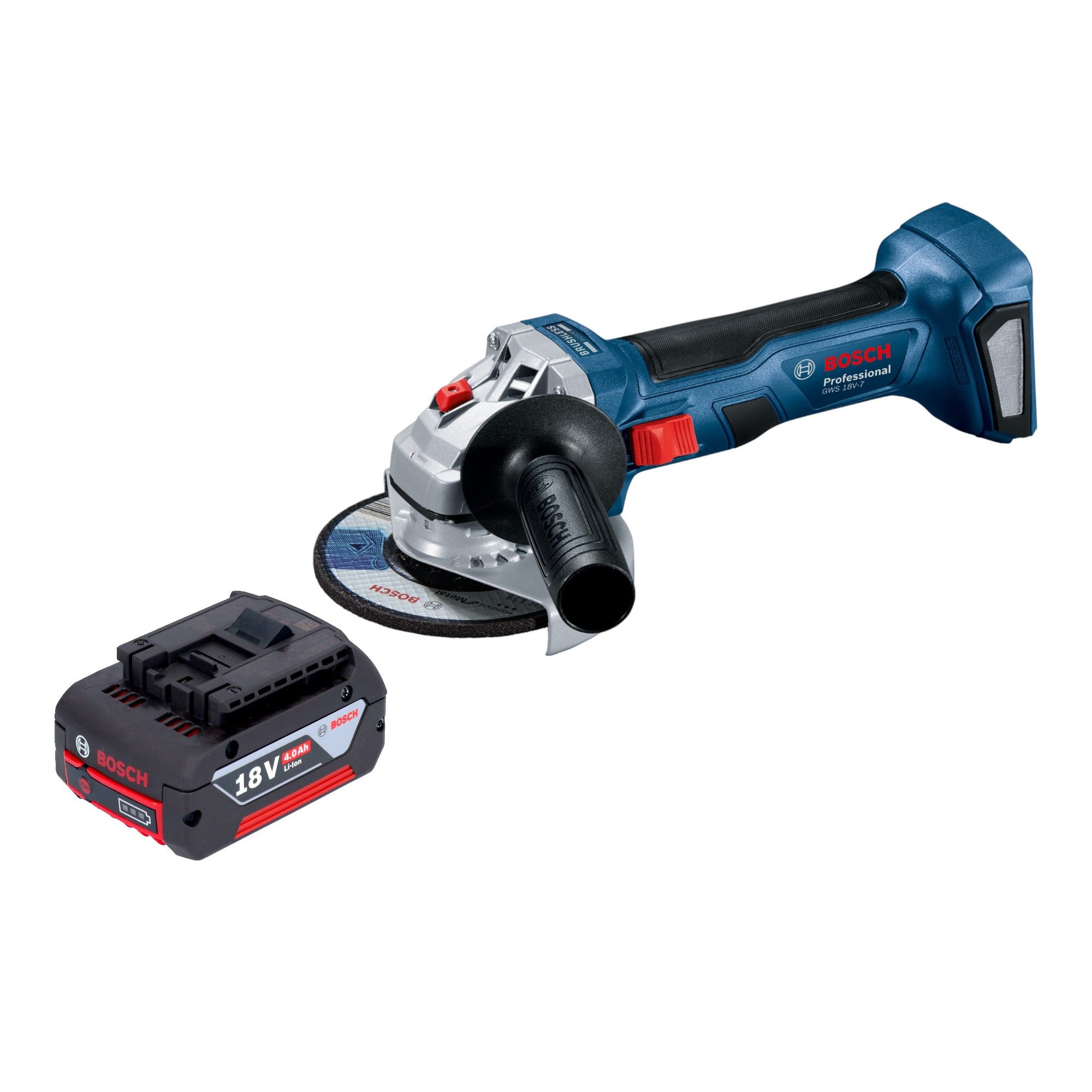 Bosch Professional Akku-Winkelschleifer GWS 18V-7 Professional 18 V 115 mm Brushless + 1x Akku 4,0 Ah