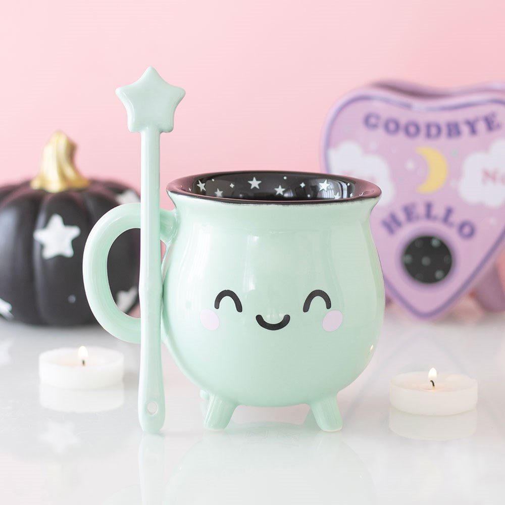 Something Different Tasse Kawaii Hexenkessel Tasse & Zauberstab – Türkis/Schwarz
