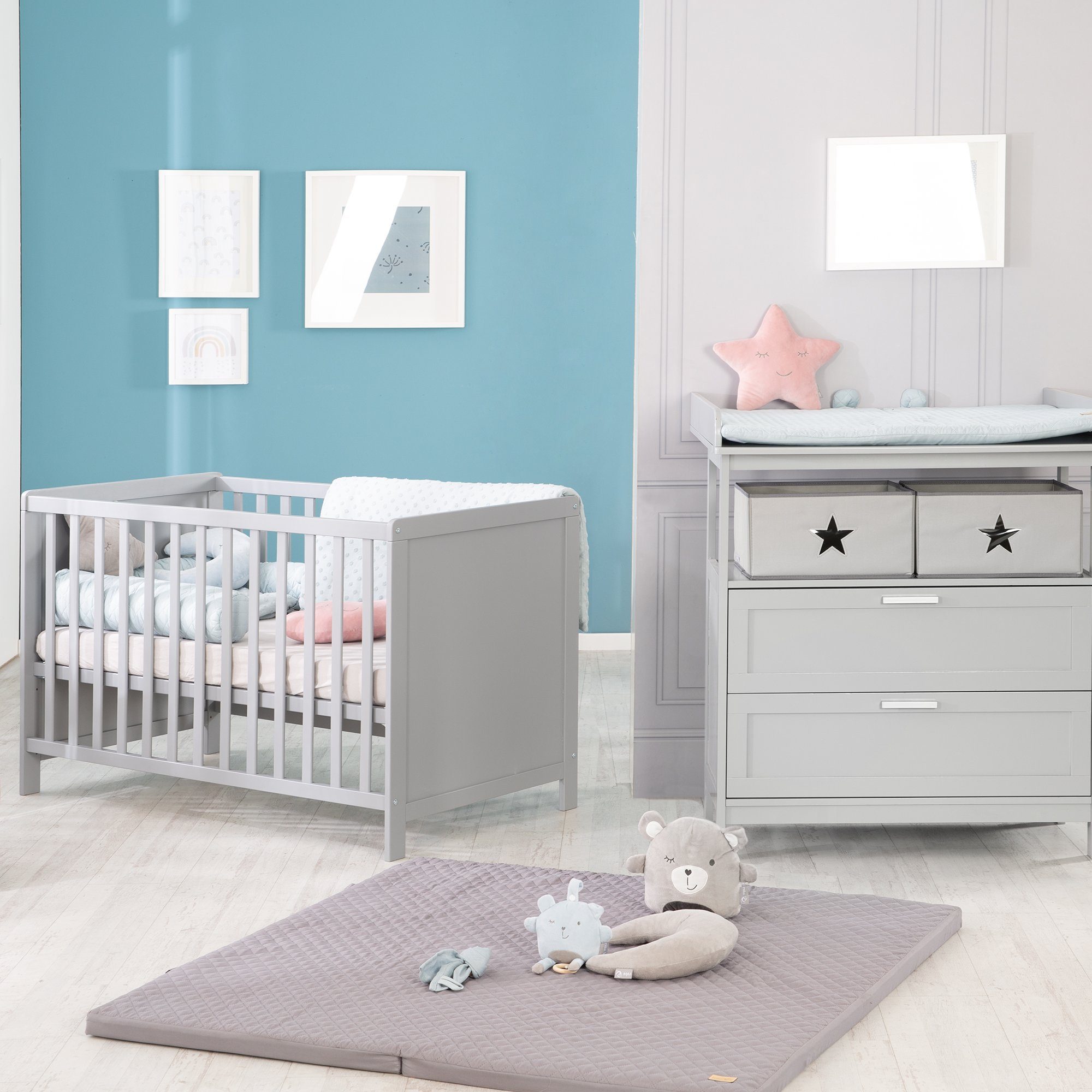 roba® Babymöbel-Set Hamburg 2-teilig, (2-tlg), Beistellbett & schmale Wickelkommode