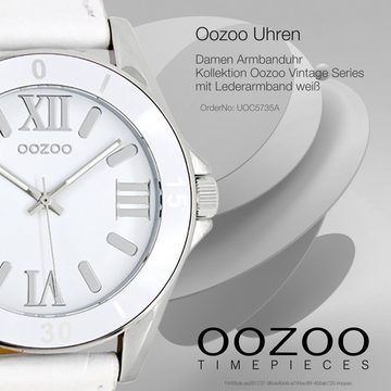 OOZOO Quarzuhr Oozoo Unisex Armbanduhr Vintage Series, Damen, Herrenuhr rund, groß (ca. 45mm) Lederarmband weiß
