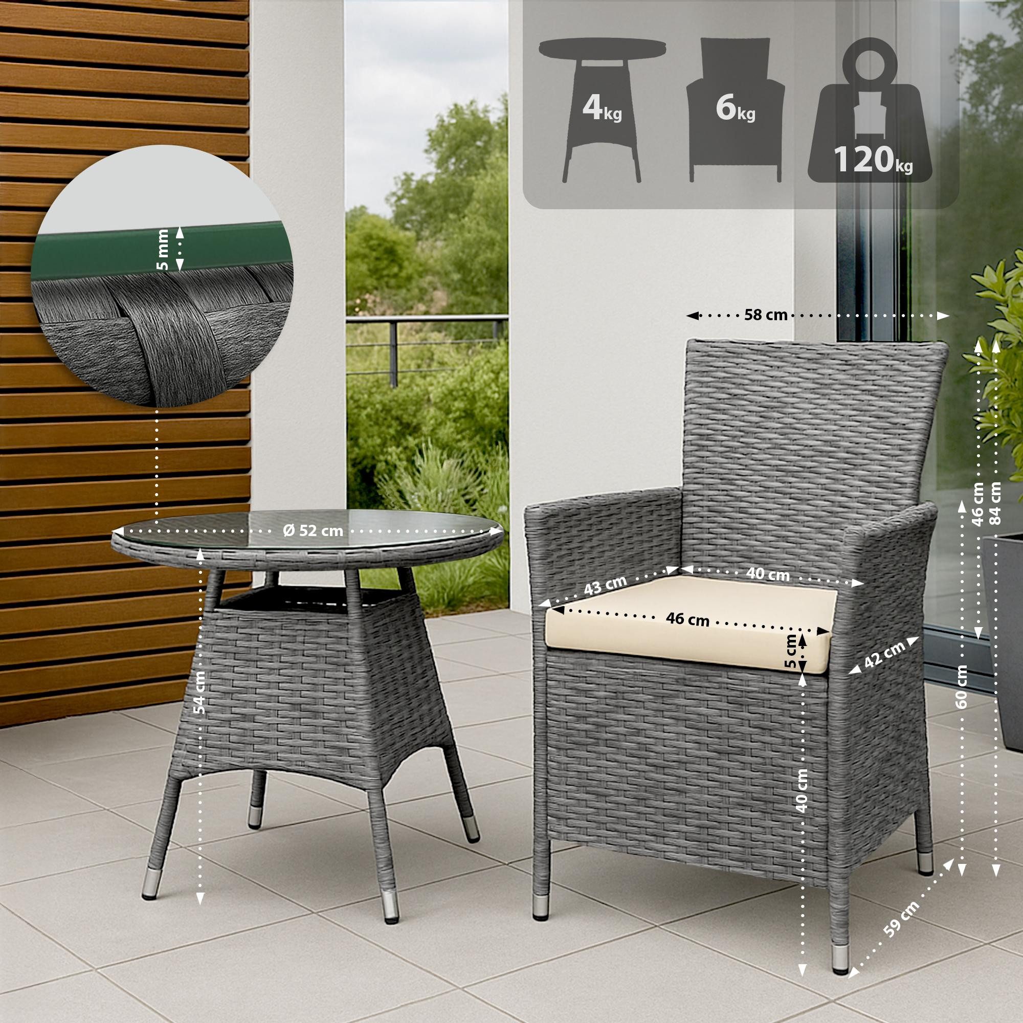 furnicato Garten-Essgruppe Esstisch-Loungeset Fireda 110x110x84 cm grau-meliert, (1-tlg)