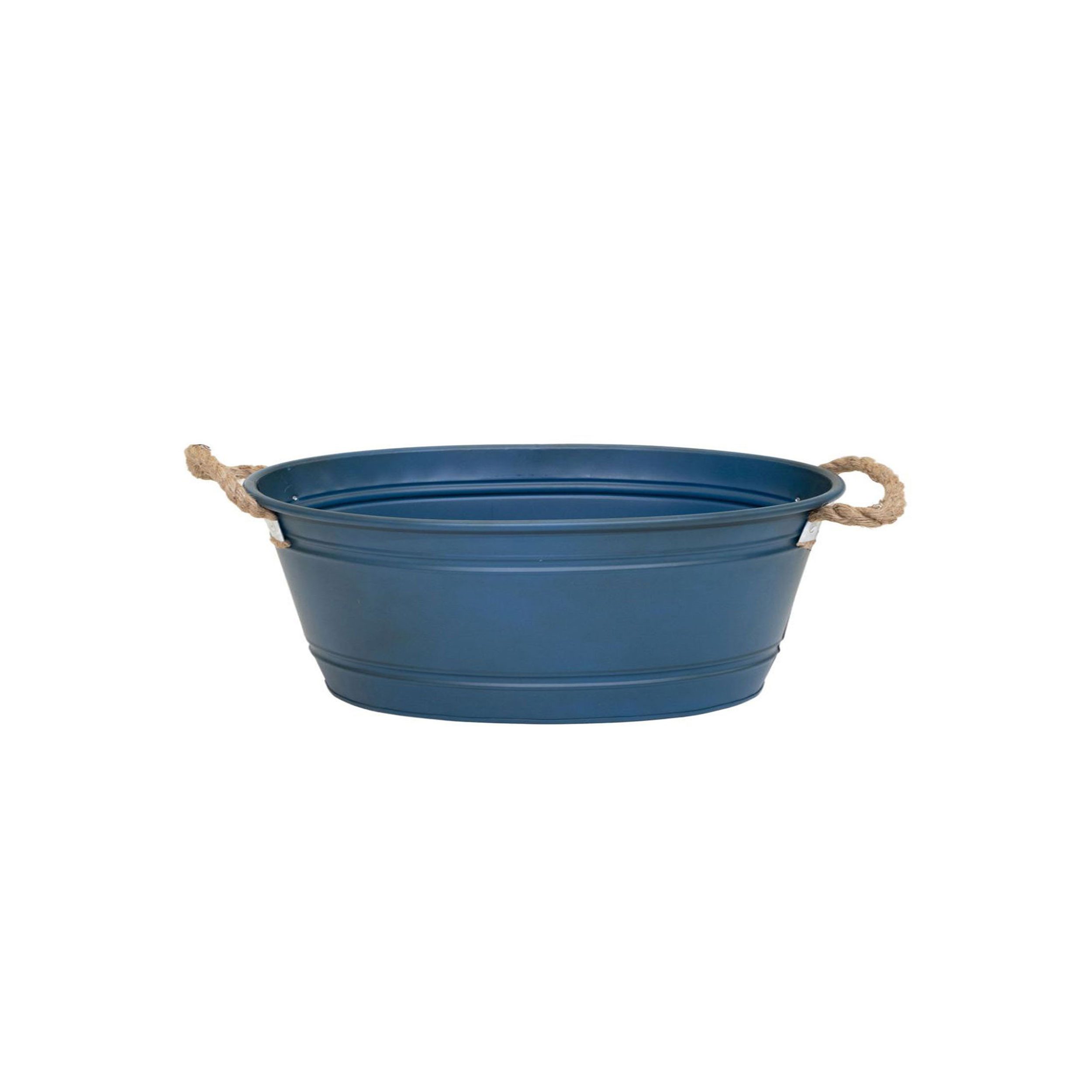 colourliving Blumentopf Pflanztopf "Beat" oval aus Metall mit Kordelgriffen, M 43x30x22 cm, Dekorative Kordelgriffe aus Naturmaterial