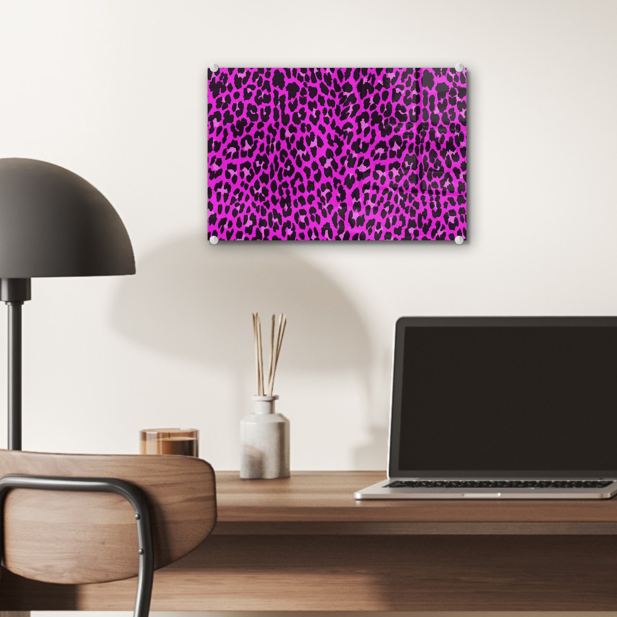 MuchoWow Acrylglasbild Leopard Glasbilder Rosa Bilder Glas auf Tiere, Foto - Glas auf - - St), - Wandbild Wanddekoration - (1
