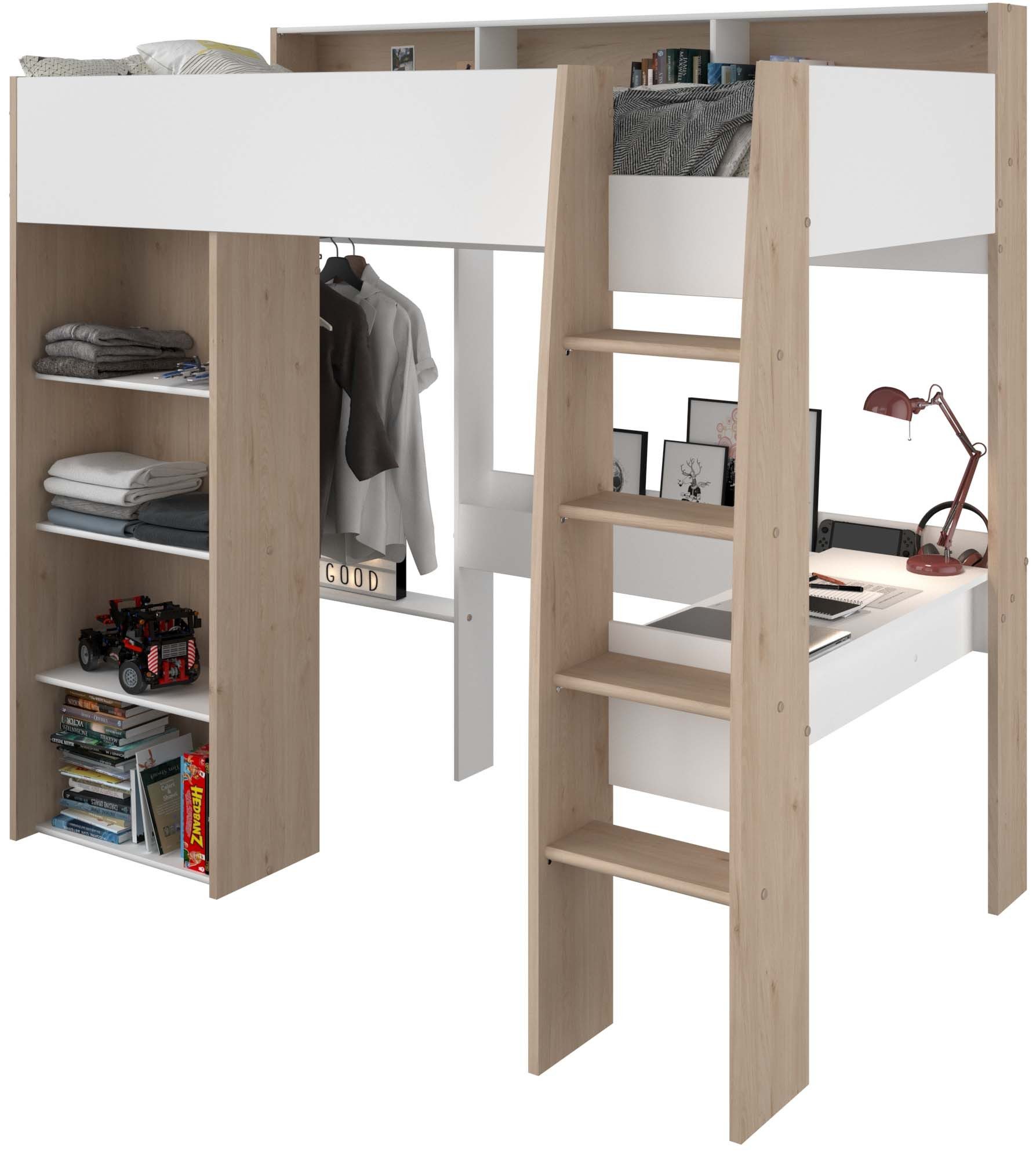 Parisot Hochbett Shelter 11 (1-St) integrierter Schreibtisch, Leiter, Regal, Kleiderstange, Ablagen – Bild 5 von 5