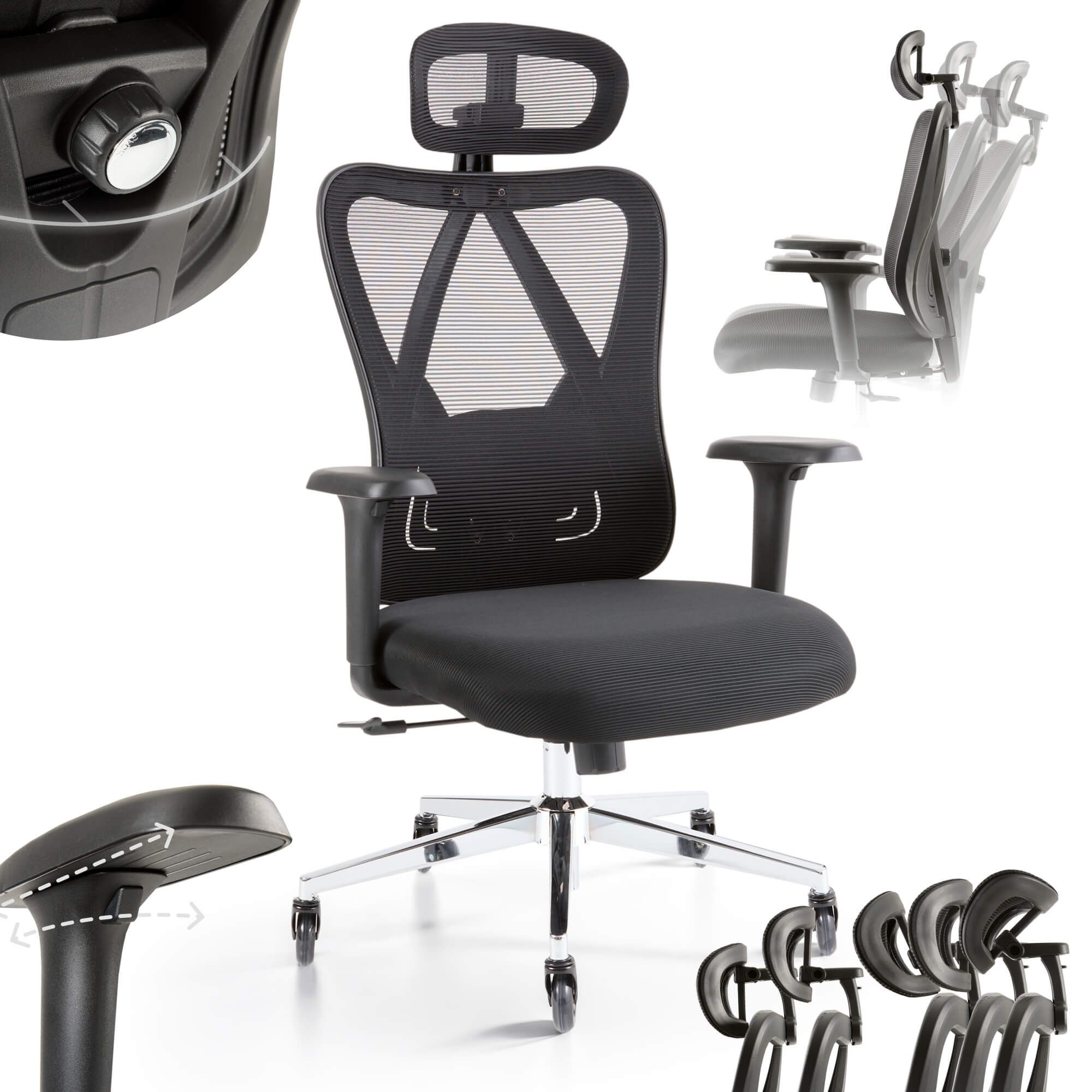 Arebos Bürostuhl Ergonomischer Schreibtischstuhl Wippfunktion Rückenschonend Premium, Mit 3-stufiger Liegeverriegelung (90–125)