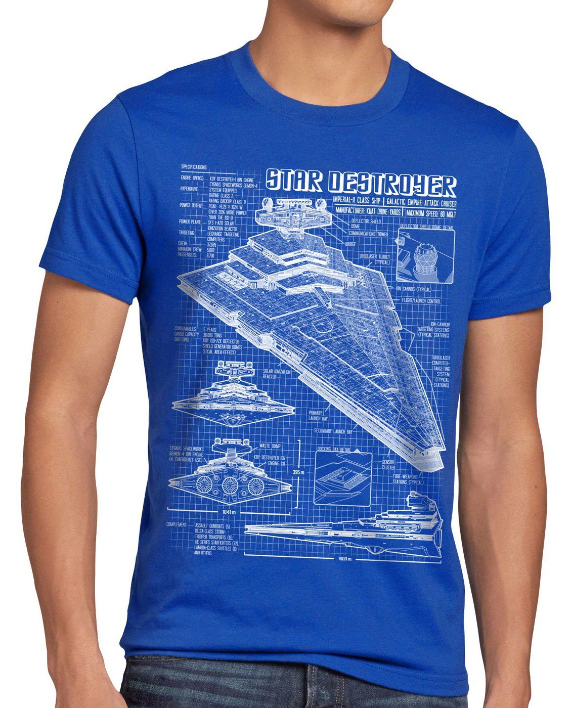 style3 T-Shirt Sternenzerstörer Herren Print-Shirt raumschiff blaupause