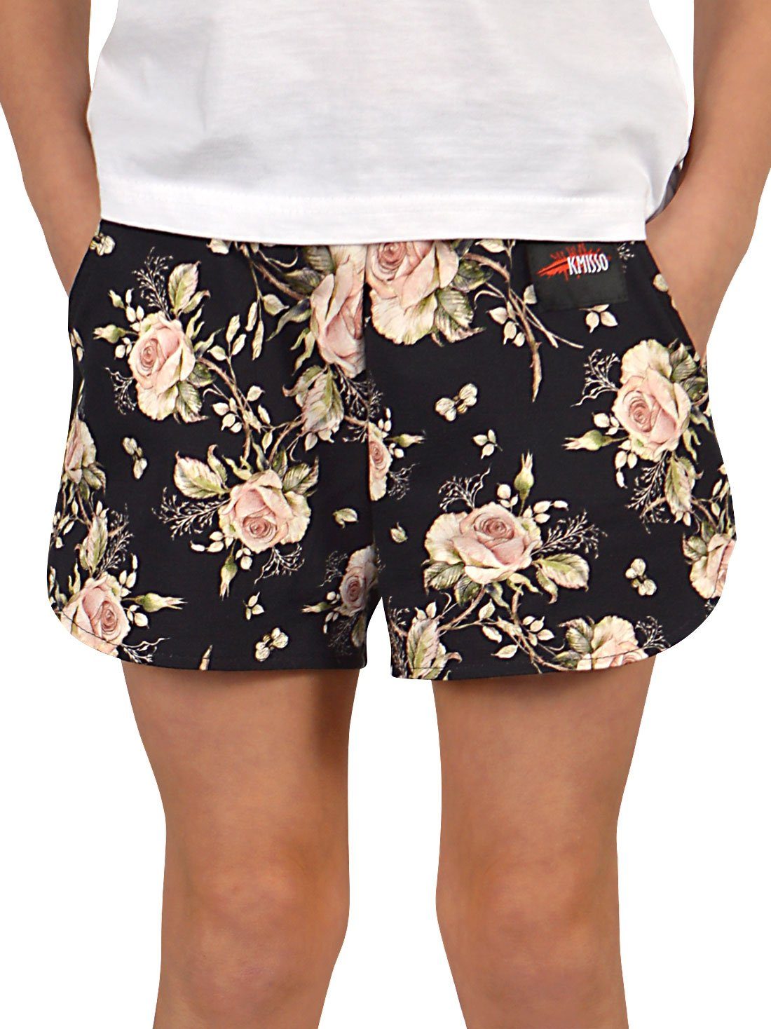 KMISSO Shorts Mädchen Shorts mit Blumenmuster (1-tlg) casual Schwarz-Blume
