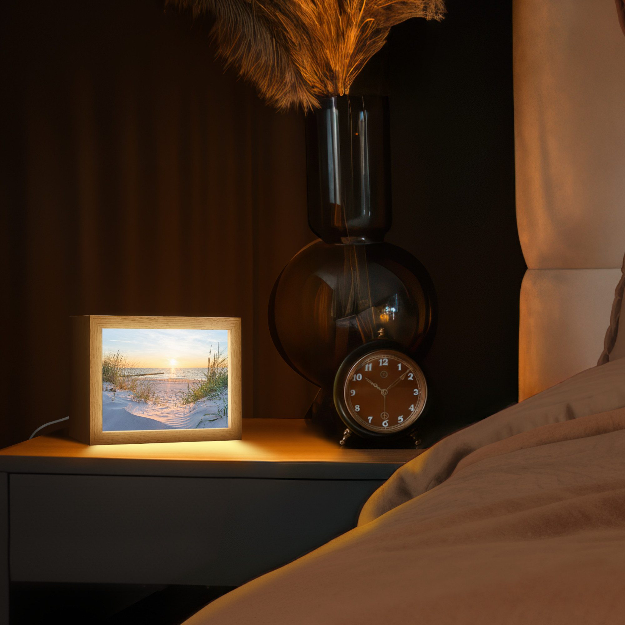 OnlyWow Tischleuchte Strand - Sonne - Düne - Gras - Sand - Horizont, Dimmbar, Farbwechsel, LED, Warmweiß, Kaltweiß, Neutralweiß Einstellbar, Tischlampe, Schreib – Bild 3 von 5