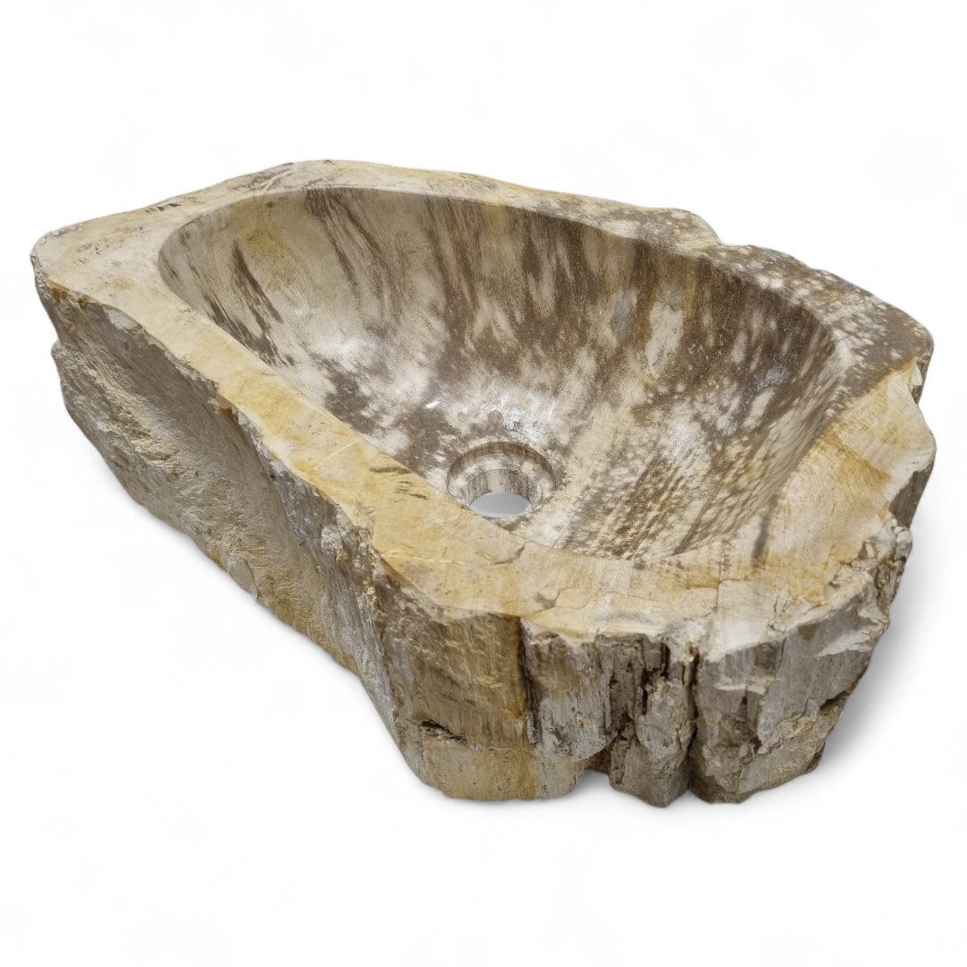 Kinaree Waschbecken Versteinertes Holz, Sand-Beige, ca. 50 cm, Indonesien (1-St)