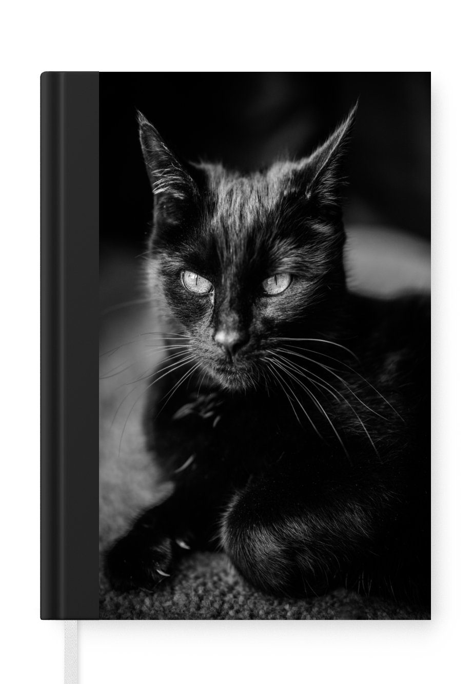 MuchoWow Notizbuch Porträt einer schwarzen Katze, Journal, Merkzettel, Tagebuch, Notizheft, A5, 98 Seiten, Haushaltsbuch