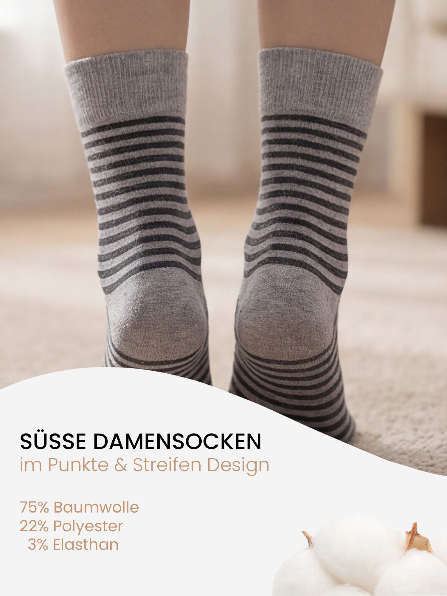 Vincent Creation® Socken Damen Socken Streifen & Punkte (10-Paar) in angenehmer Baumwollqualität – Bild 3 von 5