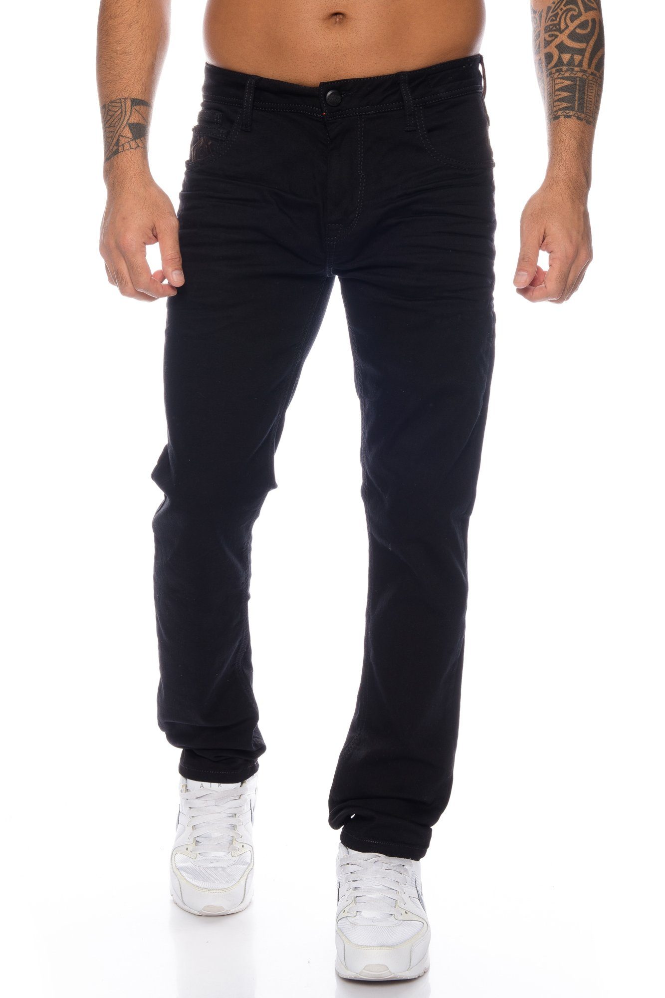 Cipo & Baxx Slim-fit-Jeans Herren Material im Nähten basic angenehmen Jeans mit Look für Tragekomfort dicken dezenten Hose Elastisches