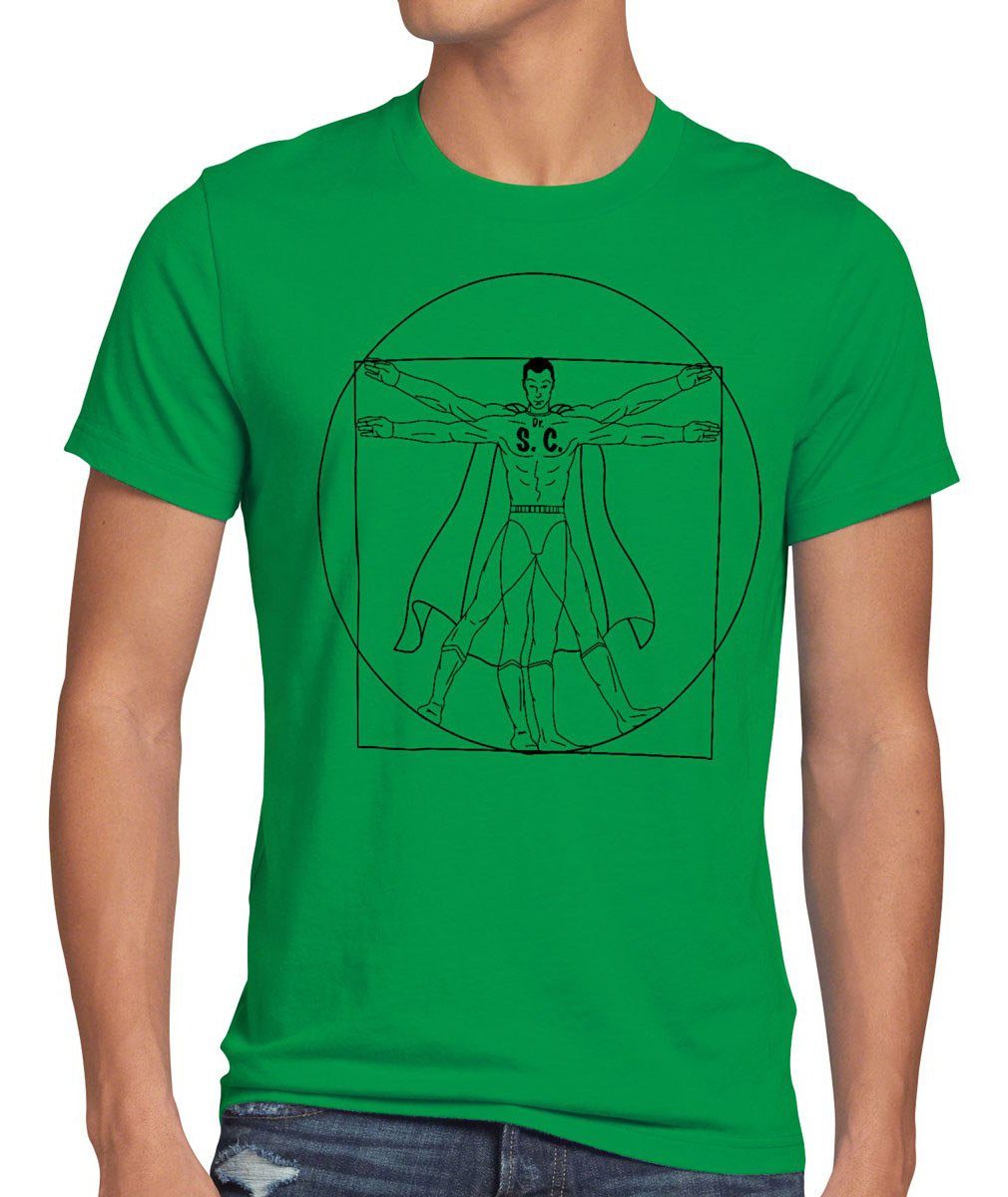 style3 Print-Shirt Herren T-Shirt Sheldon theory Da Vinci Cooper big bang Vitruvianischer Mensch grün