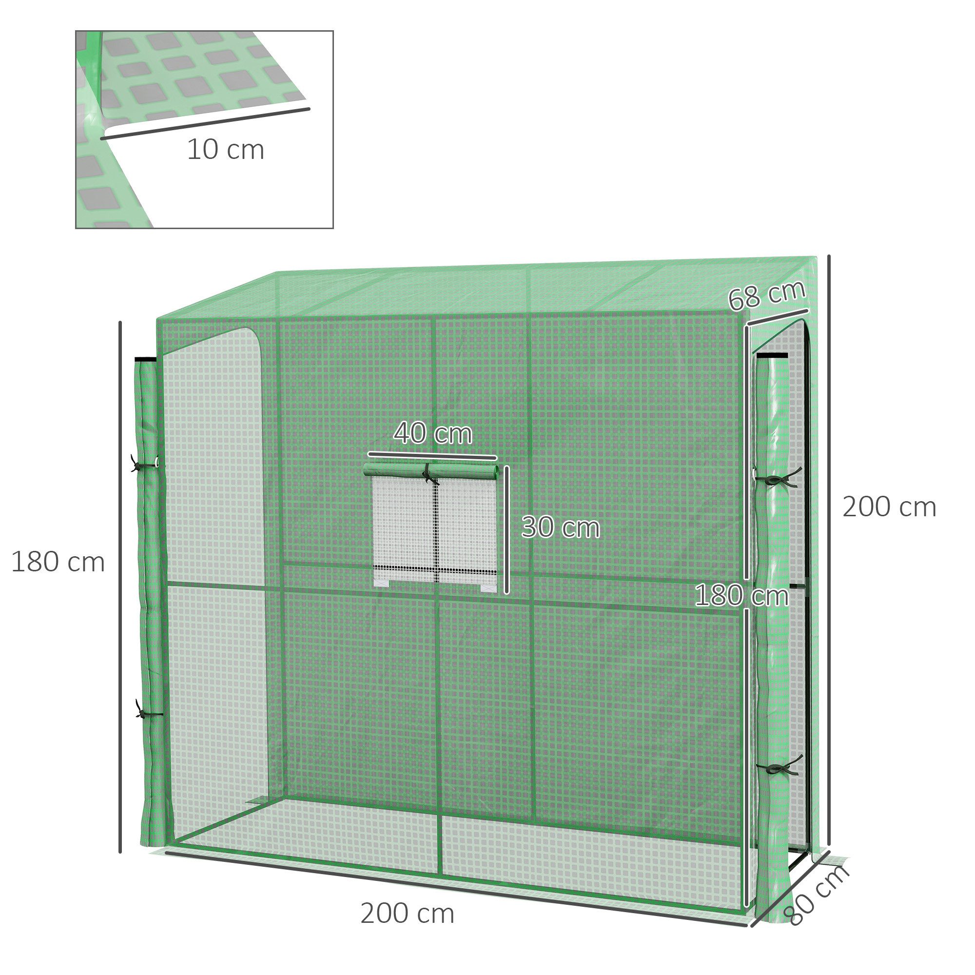 Outsunny Foliengewächshaus Treibhaus mit zwei Türen, UV-Schutz für Garten, BxTxH: 200 x 80 x 200 cm, BxLxH: 80 x 200 x 200 cm, Gewächshaus 1-St., Tomatenhaus, P – Bild 3 von 5