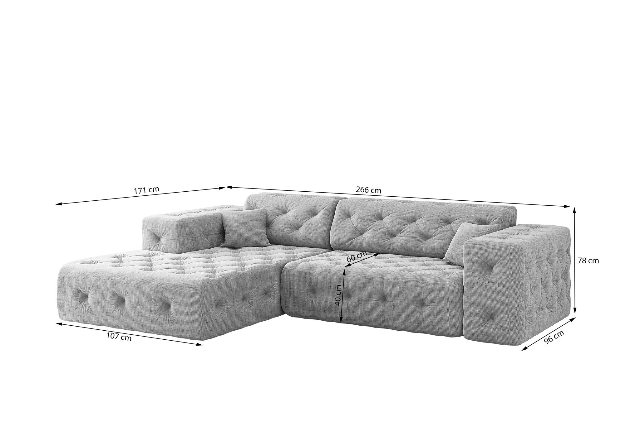 Fun Möbel Ecksofa Ecksofa Designersofa CHANTAL in Stoff Opera Velvet, Ottomane Links und Rechts