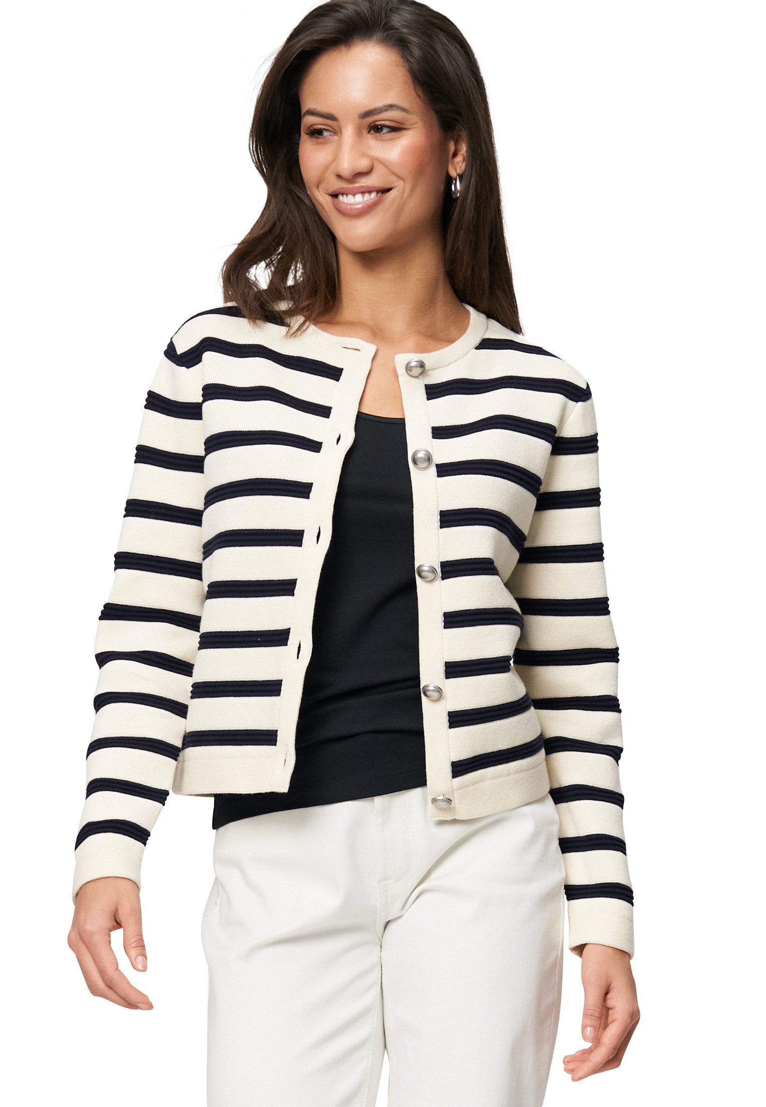 Strickjacke zero Damen Strickjacke gestreift mit Knopfleiste