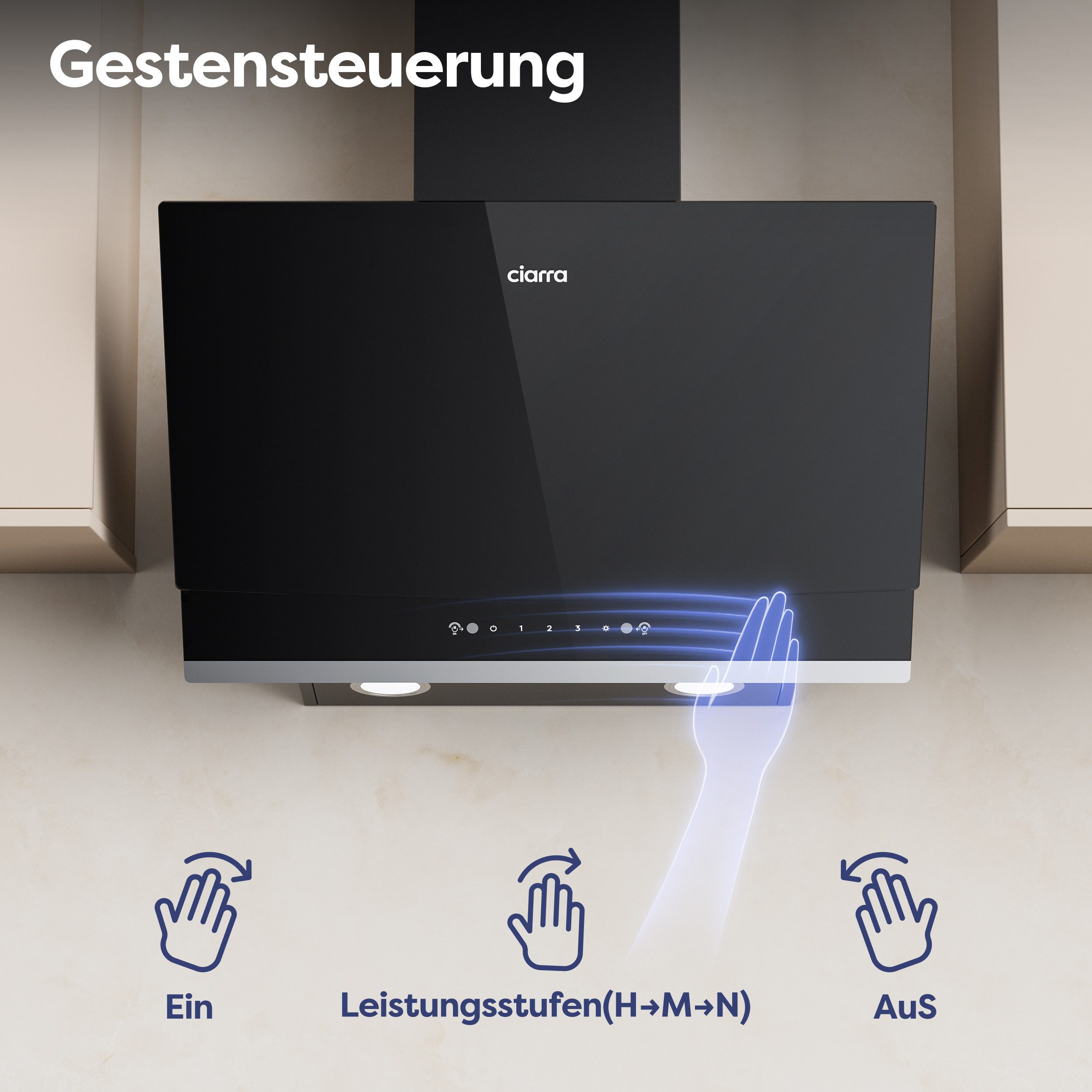 CIARRA Kopffreihaube 60 cm Dunstabzugshaube 710 m³/h starke Saugleistung A+++ CBCB6736A 60 cm Dunstabzugshaube 710 m³/h starke Saugleistung A+++ CBCB6736A, Gestensteuerung & Touch Control, Schräge Wandhaube Umluft & Abluft