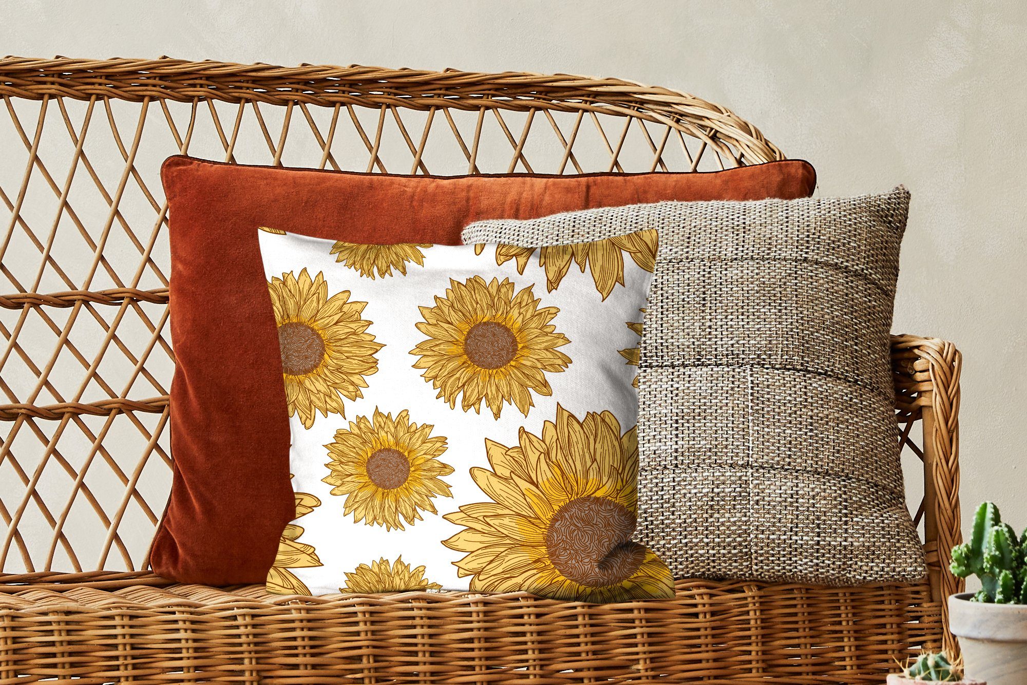 von MuchoWow Wohzimmer, Deko, Schlafzimmer, mit Sofakissen Zierkissen Muster für Sonnenblumen, Dekokissen Illustriertes Füllung
