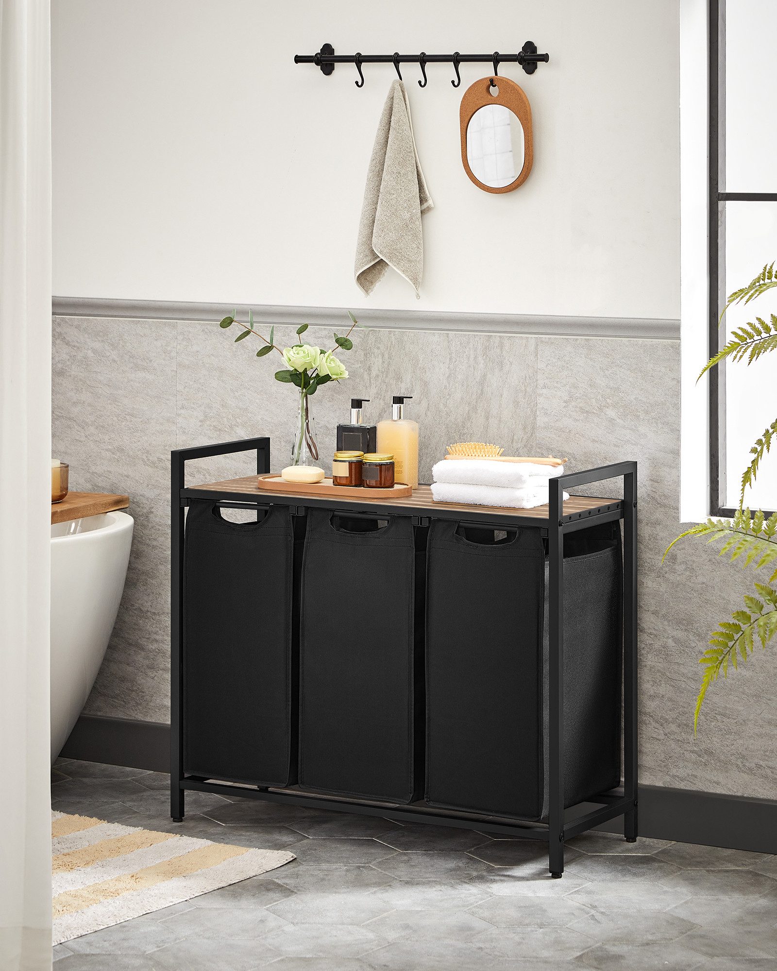 VASAGLE Wäschekorb, 3 Fächer, mit Ablage, ausziehbar und abnehmbar, 3 x 38 günstig online kaufen