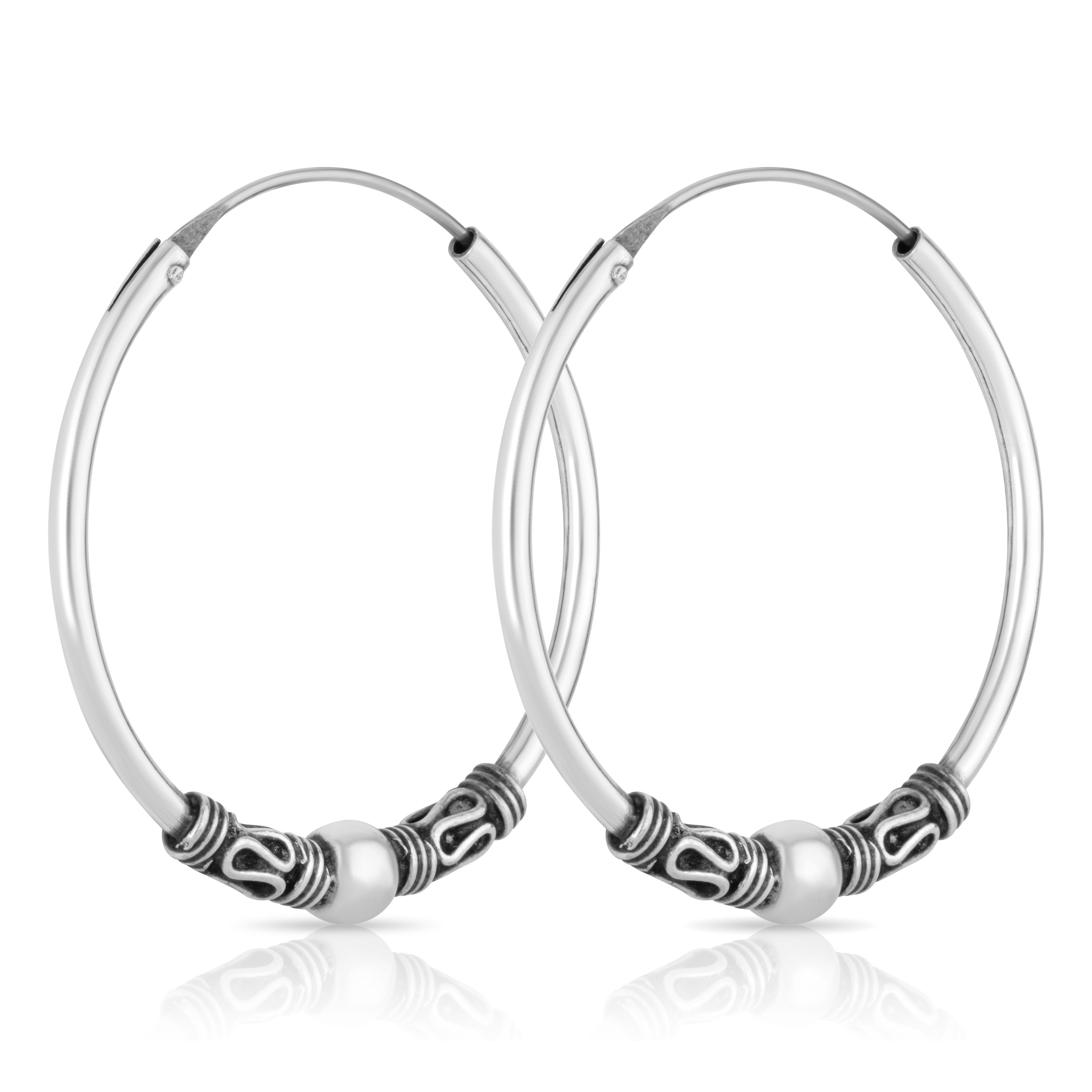 Paar Creolen Paar Bali Creole mit Kugel 33mm aus 925 Sterling S