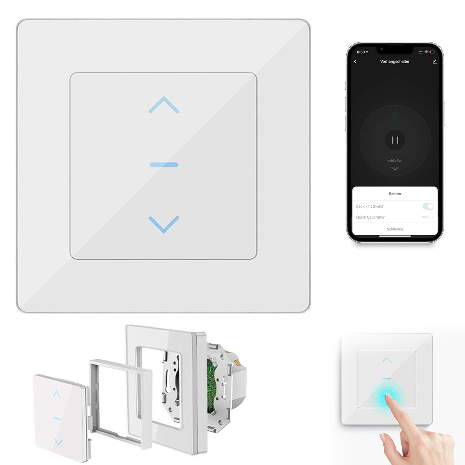 REDOM Переключатель Rollladenschalter Smart Home Vorhangschalter Переключатель Vorhänge (Kabelloser WLAN-Bereich 30 m (innen) schwer entflammbarem ABS-Material, 1-St., mit App-Steuerung Überlastschutz Zeitplanfunktion Touch-Bedienung), für elektrische Vorhänge Jalousien