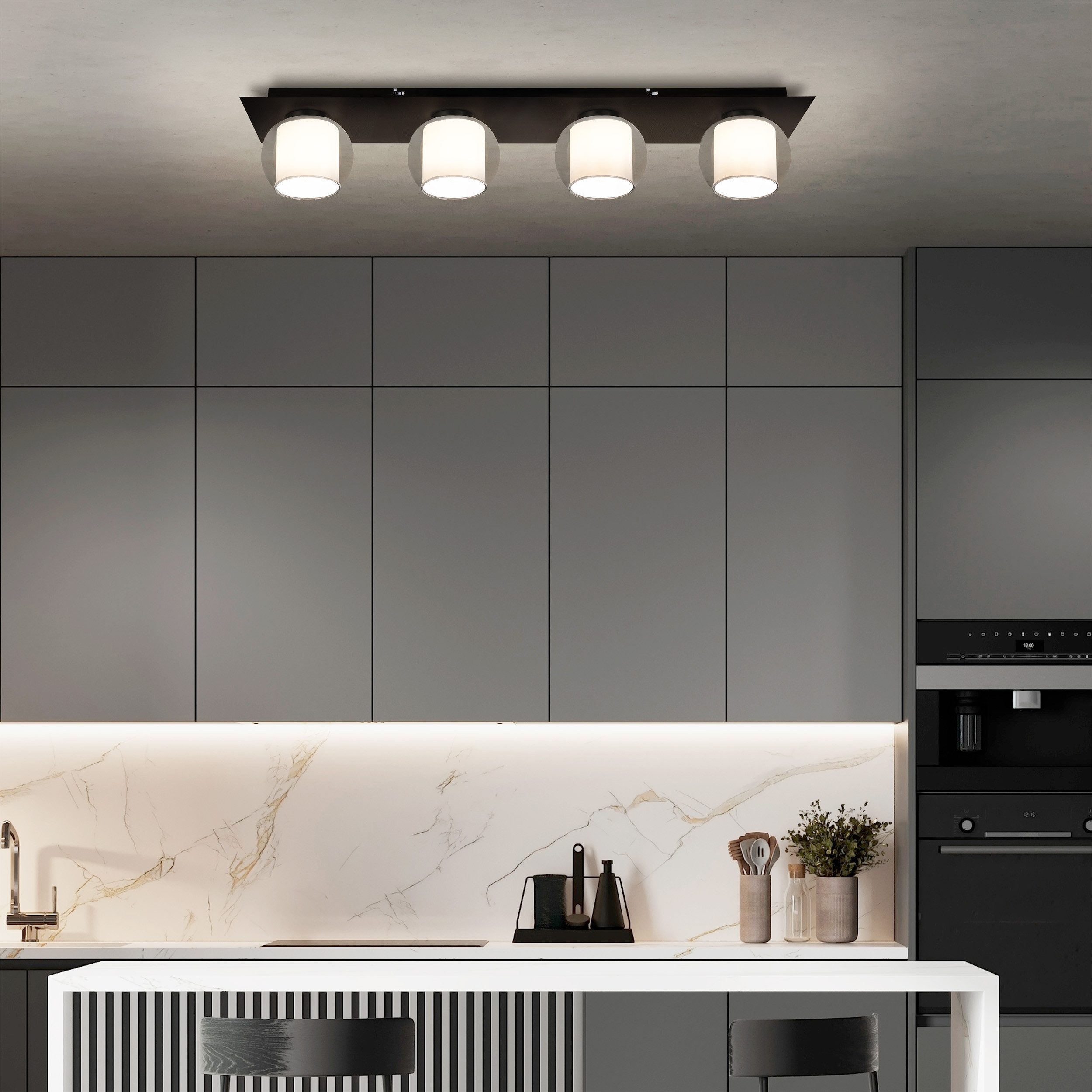 OTTO home Deckenleuchte Tanissa mit Doppelschirm, ohne Leuchtmittel, kugelförmig, Rauchglas, innen Stoffschirm, E27, Glasschirm, Textil