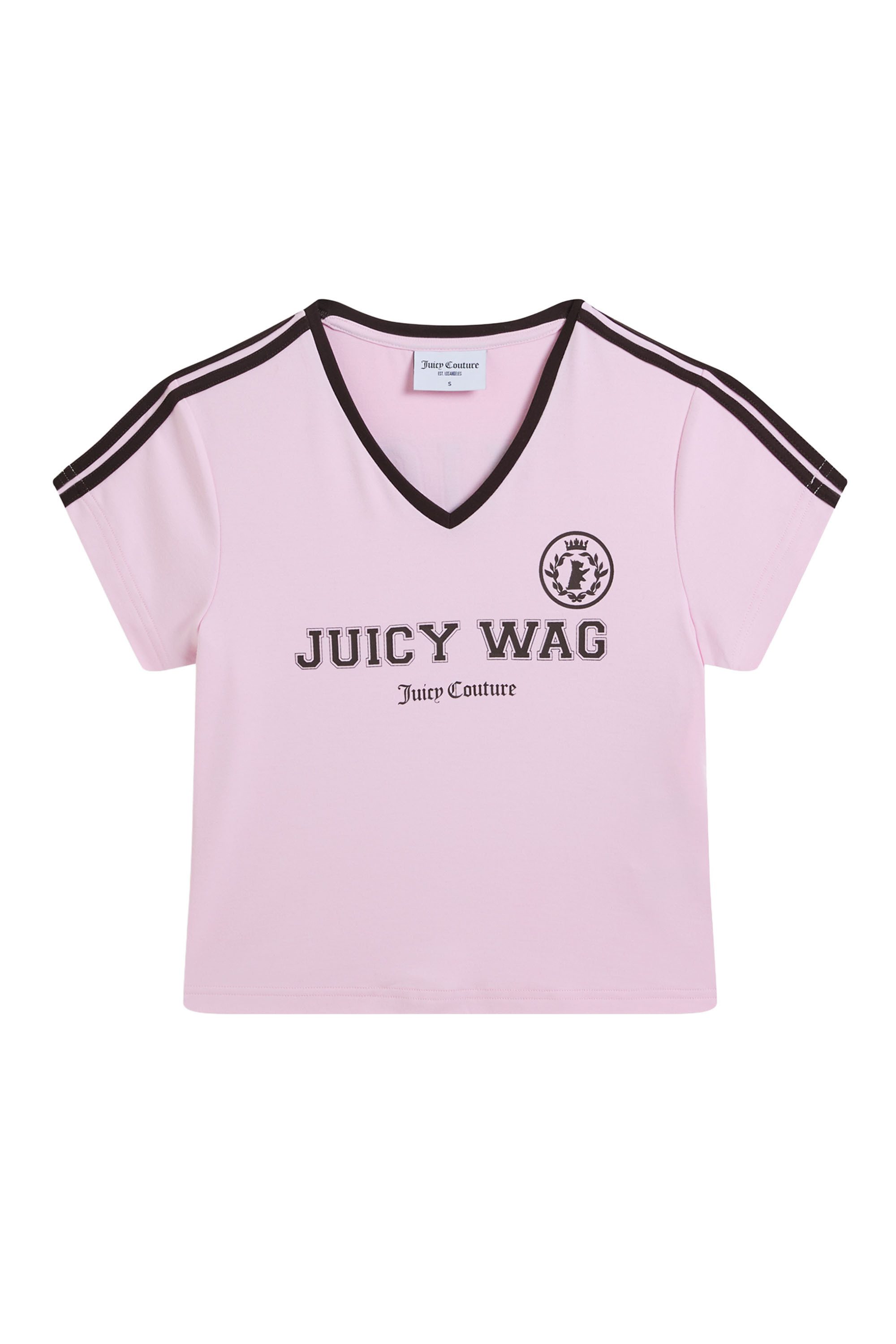 Juicy Couture T-Shirt JUICY WAG V NECK TSHIRT. Damen T-Shirt Damen, Schriftzug, Sportshirt, Logoprint, Teamtrikot, Sale
