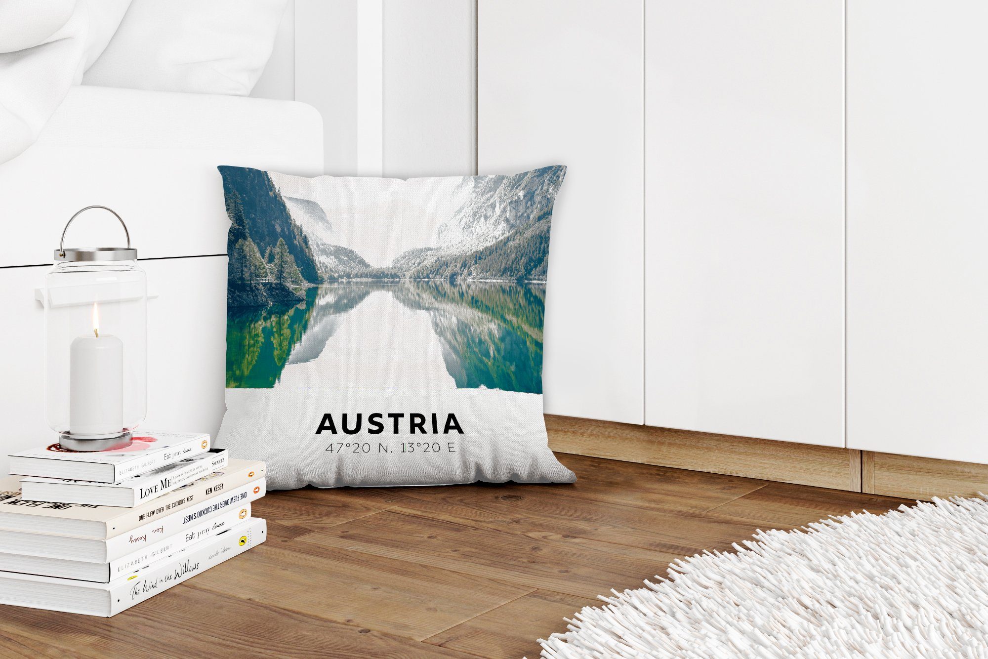 mit Berge, Österreich Füllung Zierkissen Schlafzimmer, Wohzimmer, Dekokissen MuchoWow Sofakissen für Deko, - - See