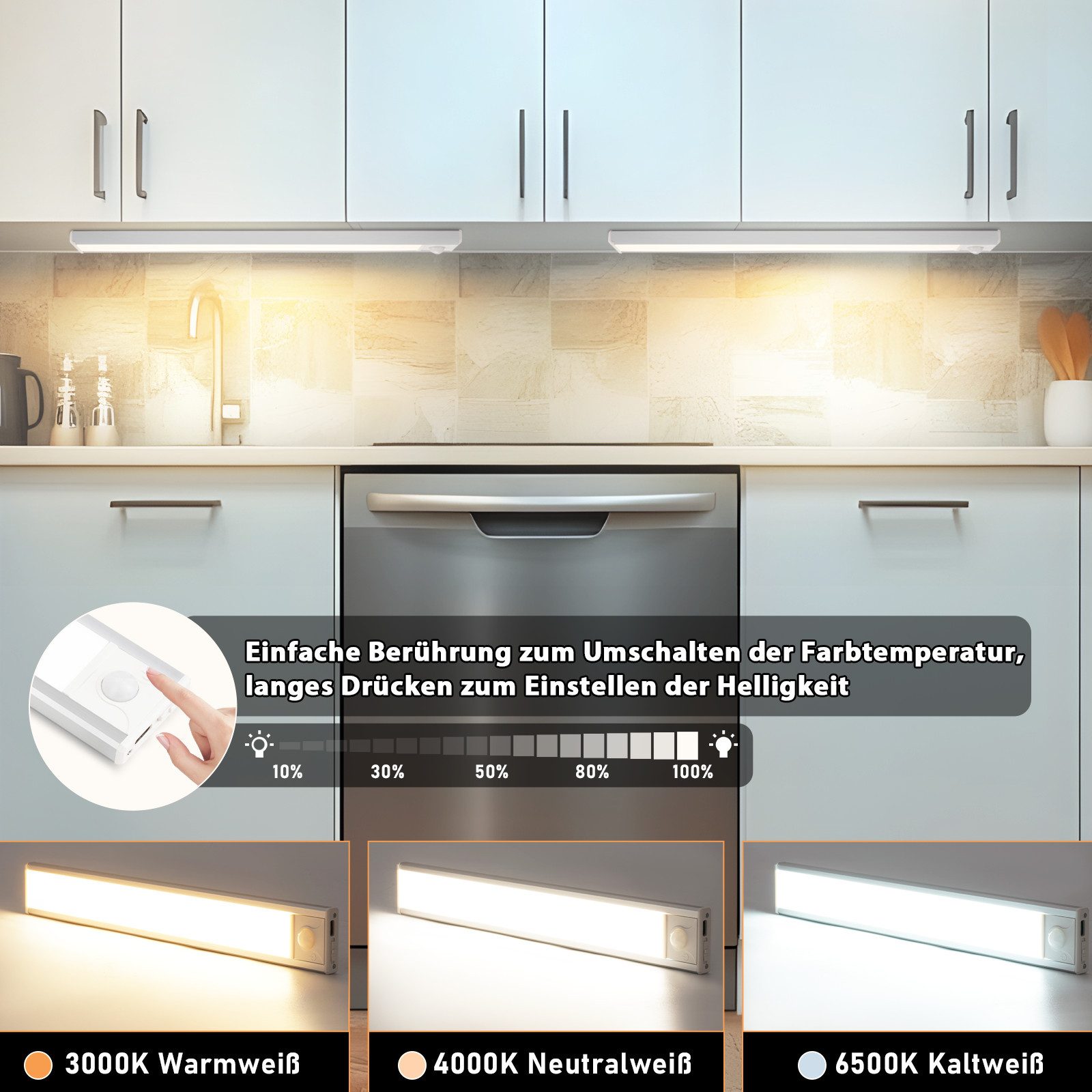 Nettlife LED Unterbauleuchte mit Bewegungsmelder 20/30/40CM Küche Schrankbe günstig online kaufen