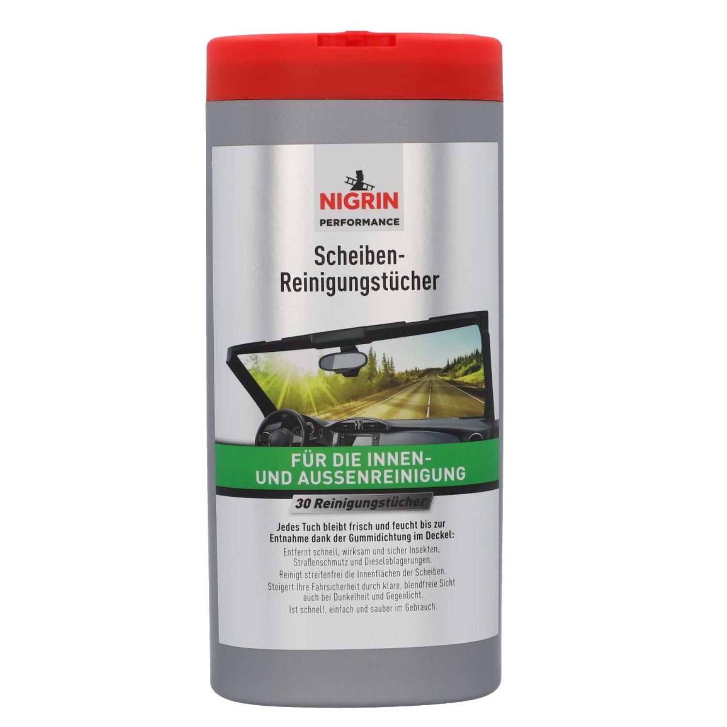 NIGRIN Performance Scheiben-Reinigungstücher 30x Auto-Reinigungsmittel (1-St. 1x Box je 30 Tücher Spender-Box Glas Schlierfrei Autoscheiben Scheinwerfer Blendfrei Sicht)
