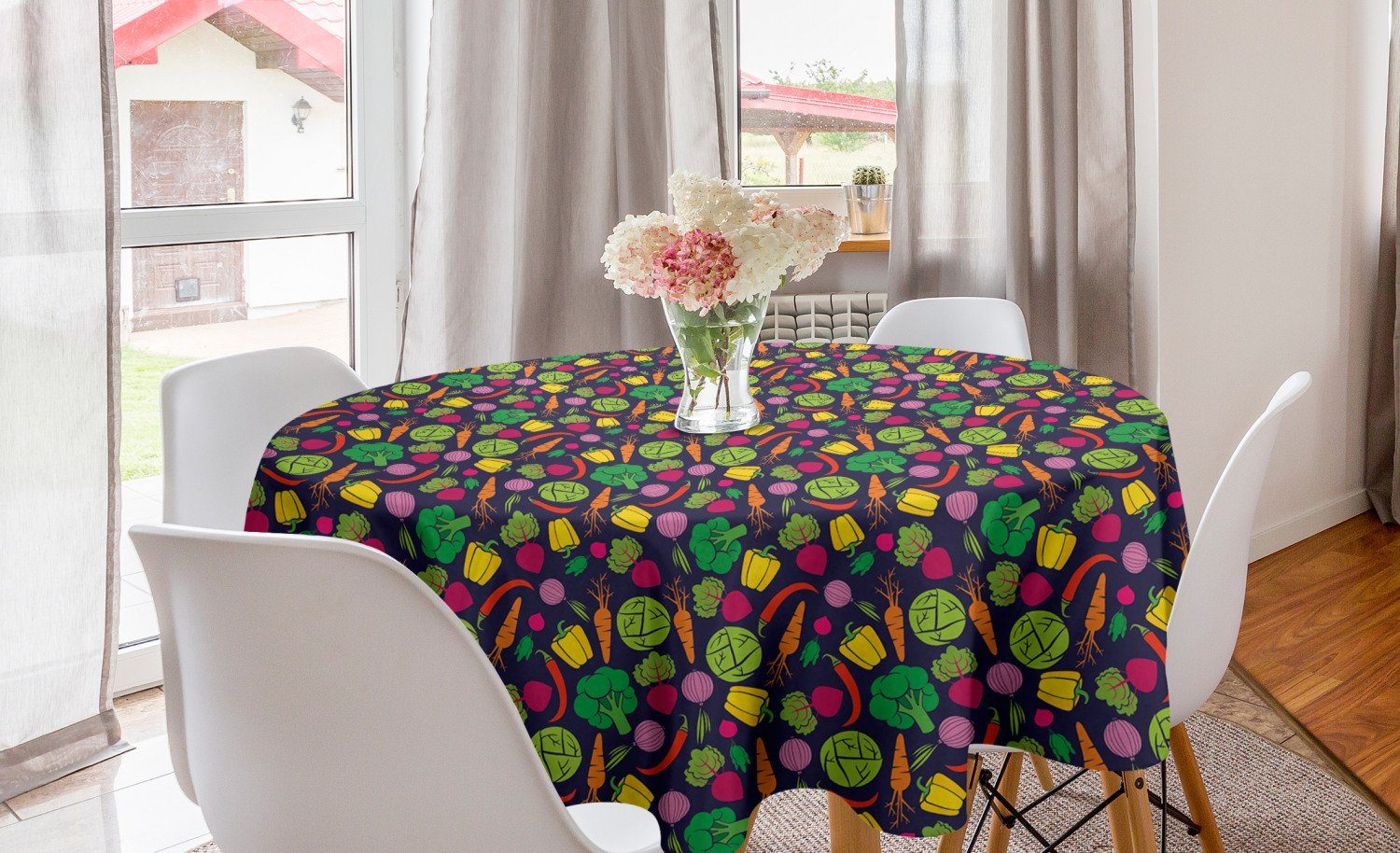 Abakuhaus Tischdecke Kreis Tischdecke Abdeckung für Esszimmer Küche Dekoration, Gemüse Cartoon Bio-Lebensmittel