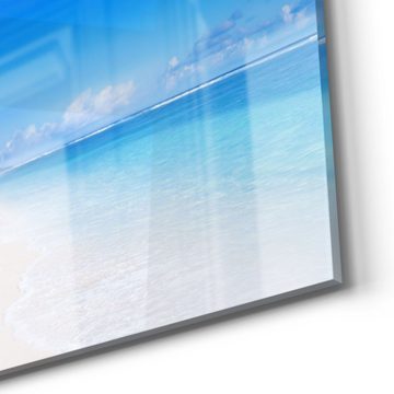 DEQORI Glasbild 'Palmen am Sandstrand', 'Palmen am Sandstrand', Glas Wandbild Bild schwebend modern
