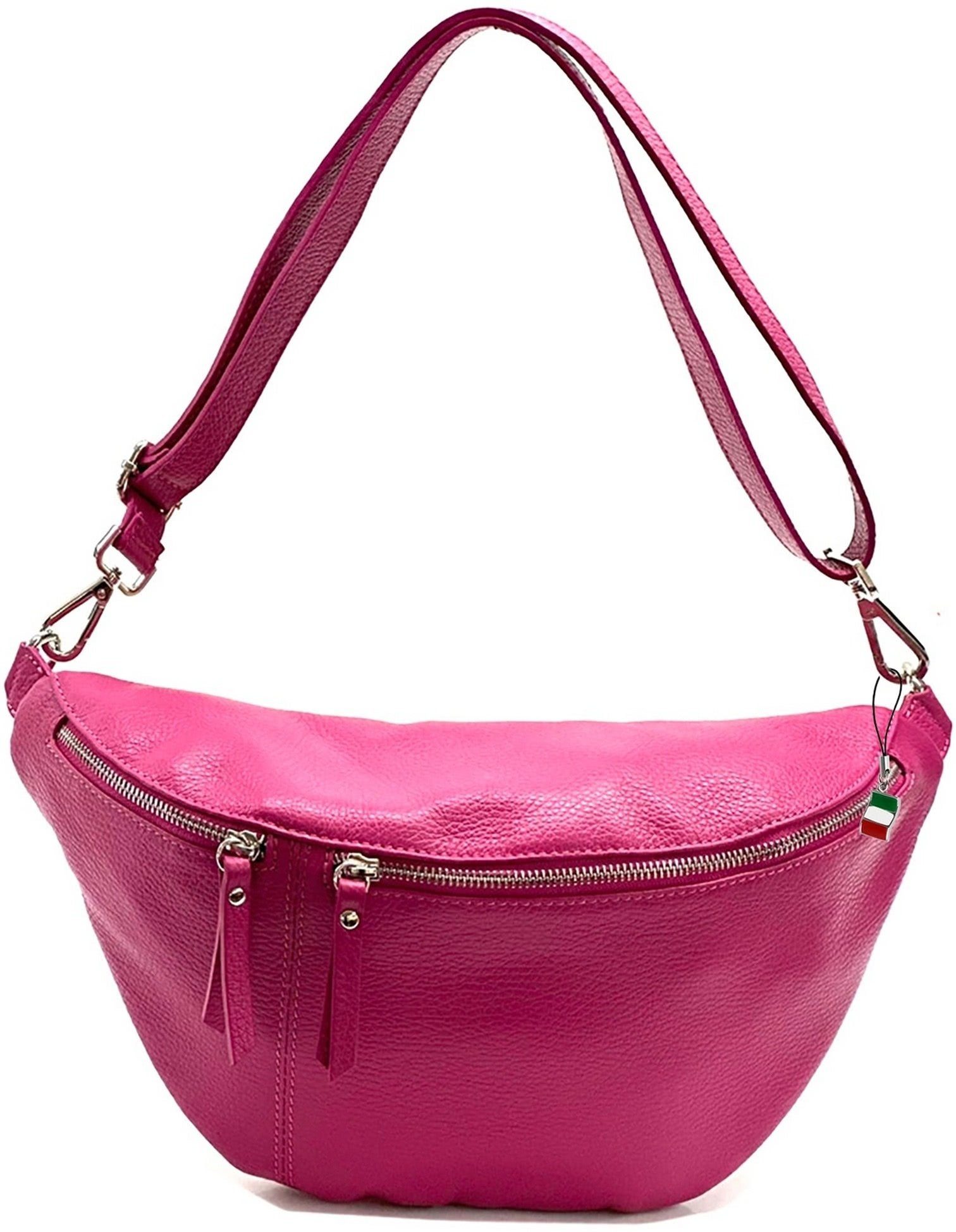 FLORENCE Gürteltasche Florence Echtleder Gürteltasche extragroß (Gürteltasche, Gürteltasche), Damen Tasche Echtes Leder pink, fuchsia, Made-In Italy