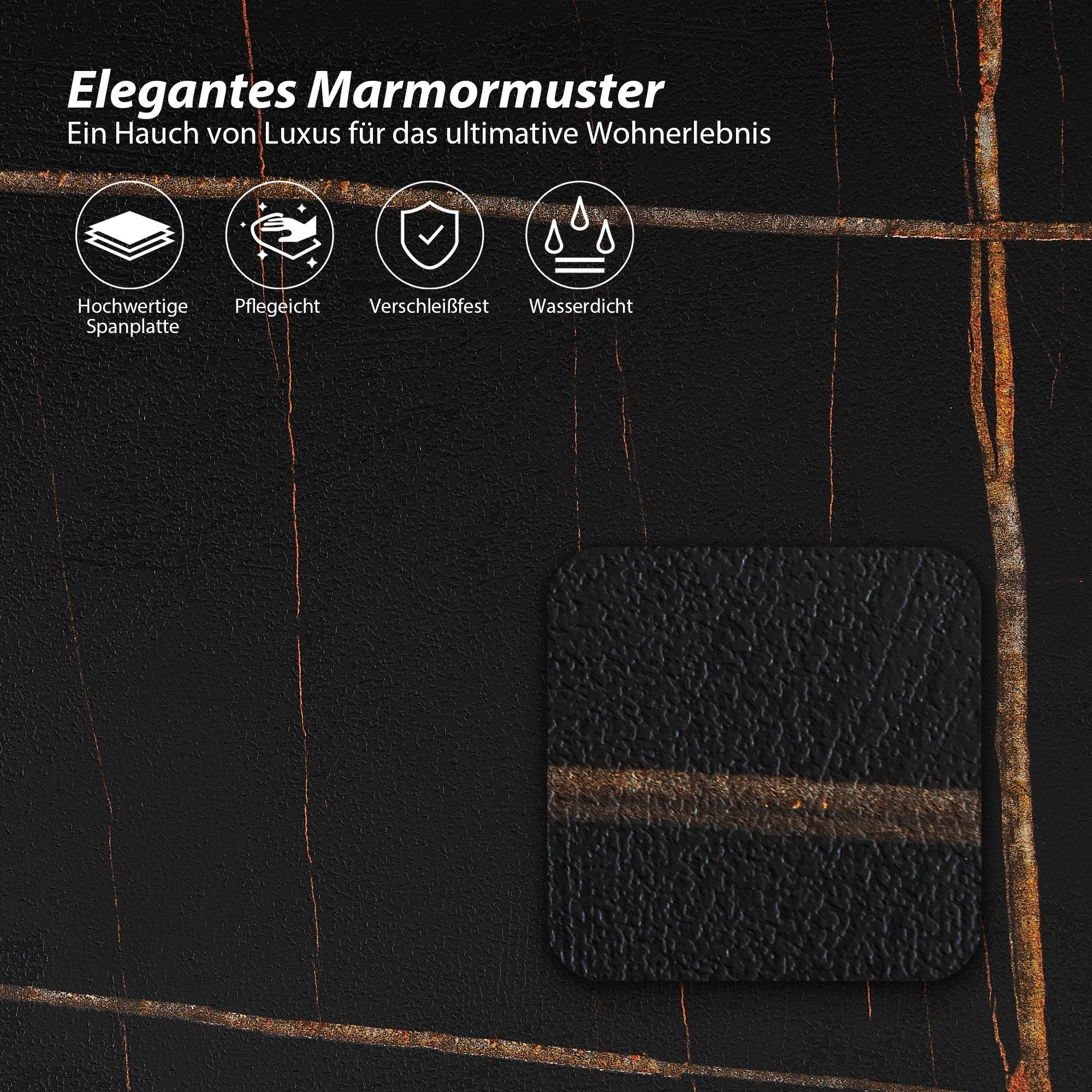 HomeGuru Couchtisch Sintergestein, St., Set) Marmormuster, 2 rund, Design (2-St., schwarz Satztische schwarzes modernes Mamormuster 