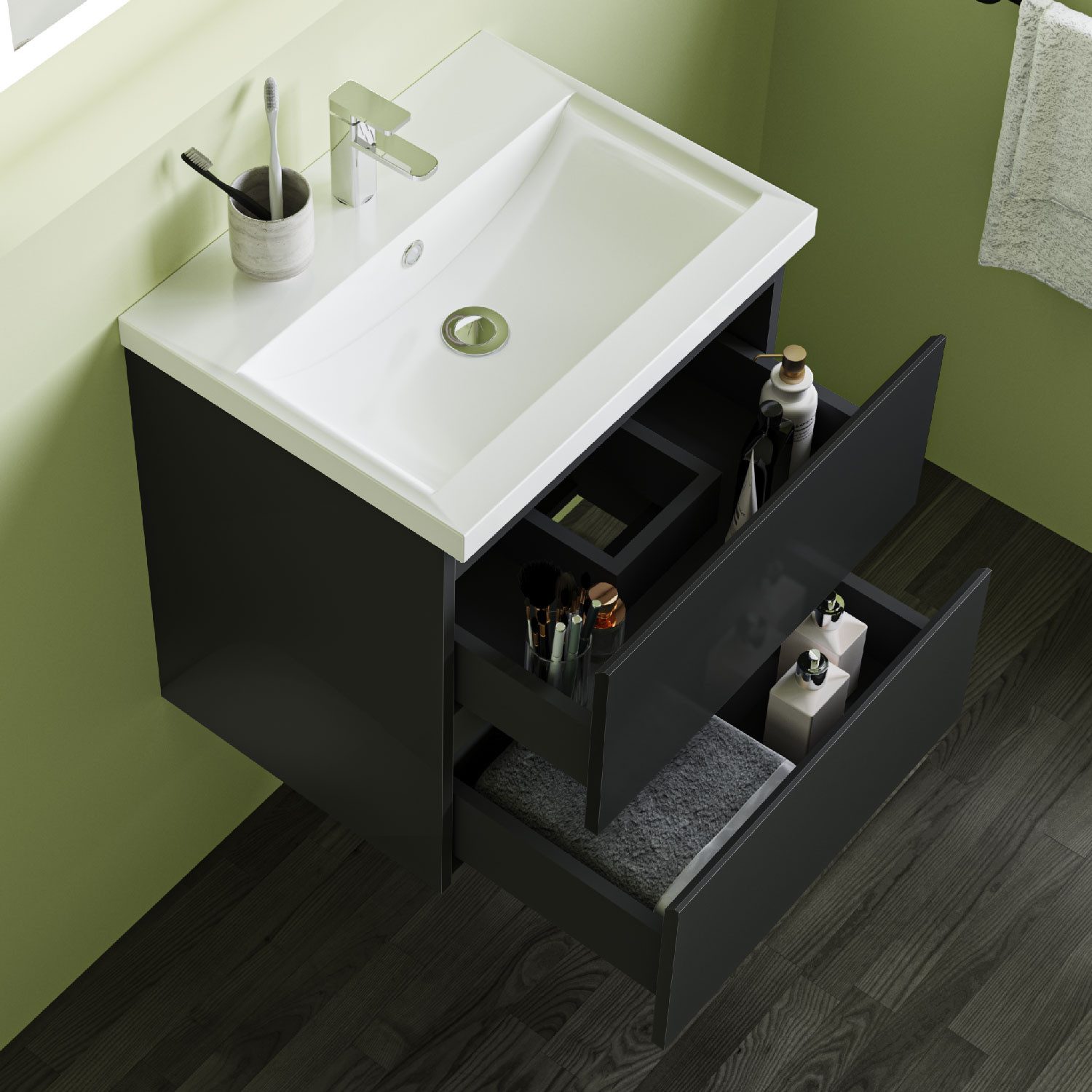 Aica Sanitär Waschtisch Glänzend schwarz MDF günstig online kaufen