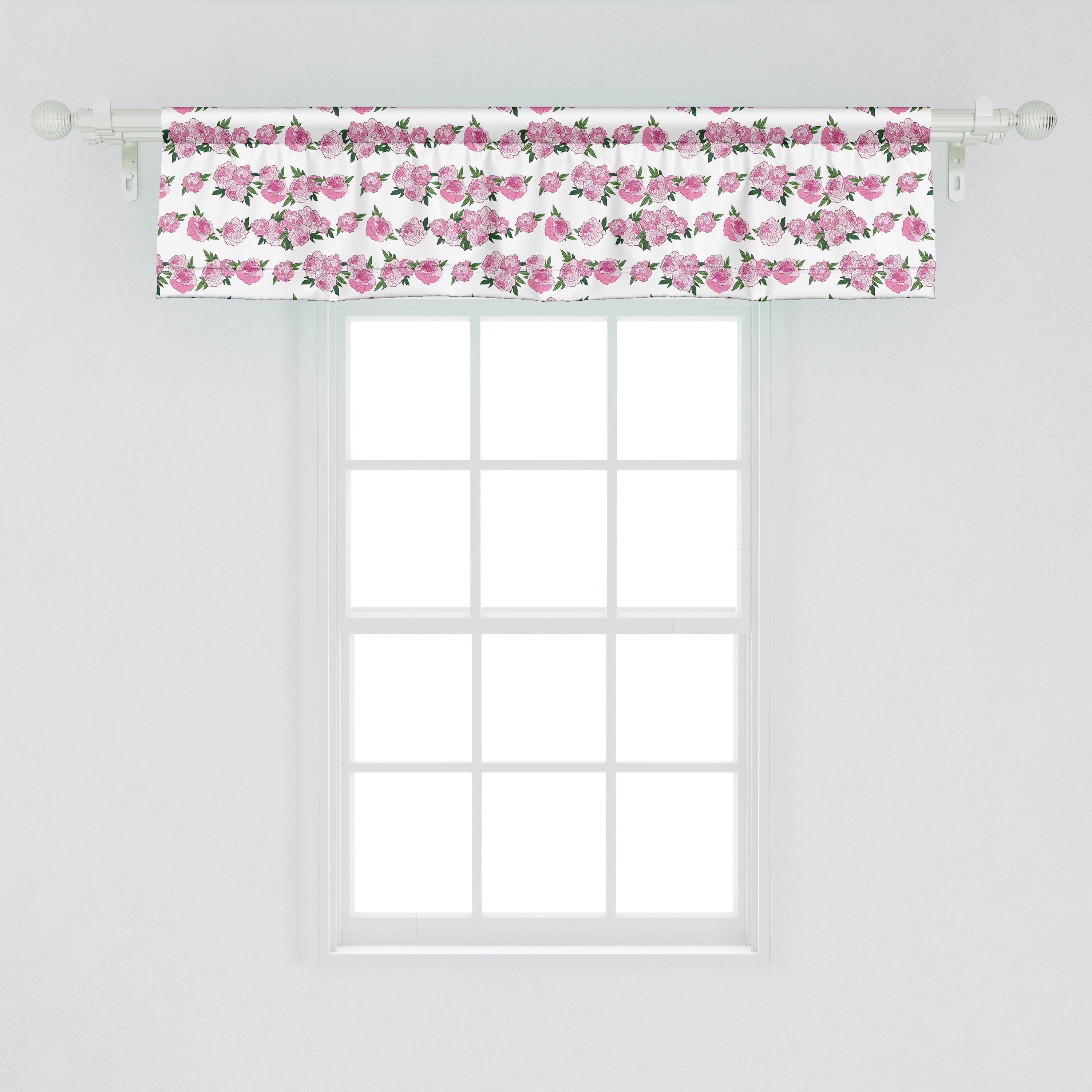 Scheibengardine Vorhang Volant für Küche Blumen Abakuhaus, mit Dekor Schlafzimmer Blätter Pfingstrosen Microfaser, Rosa Stangentasche