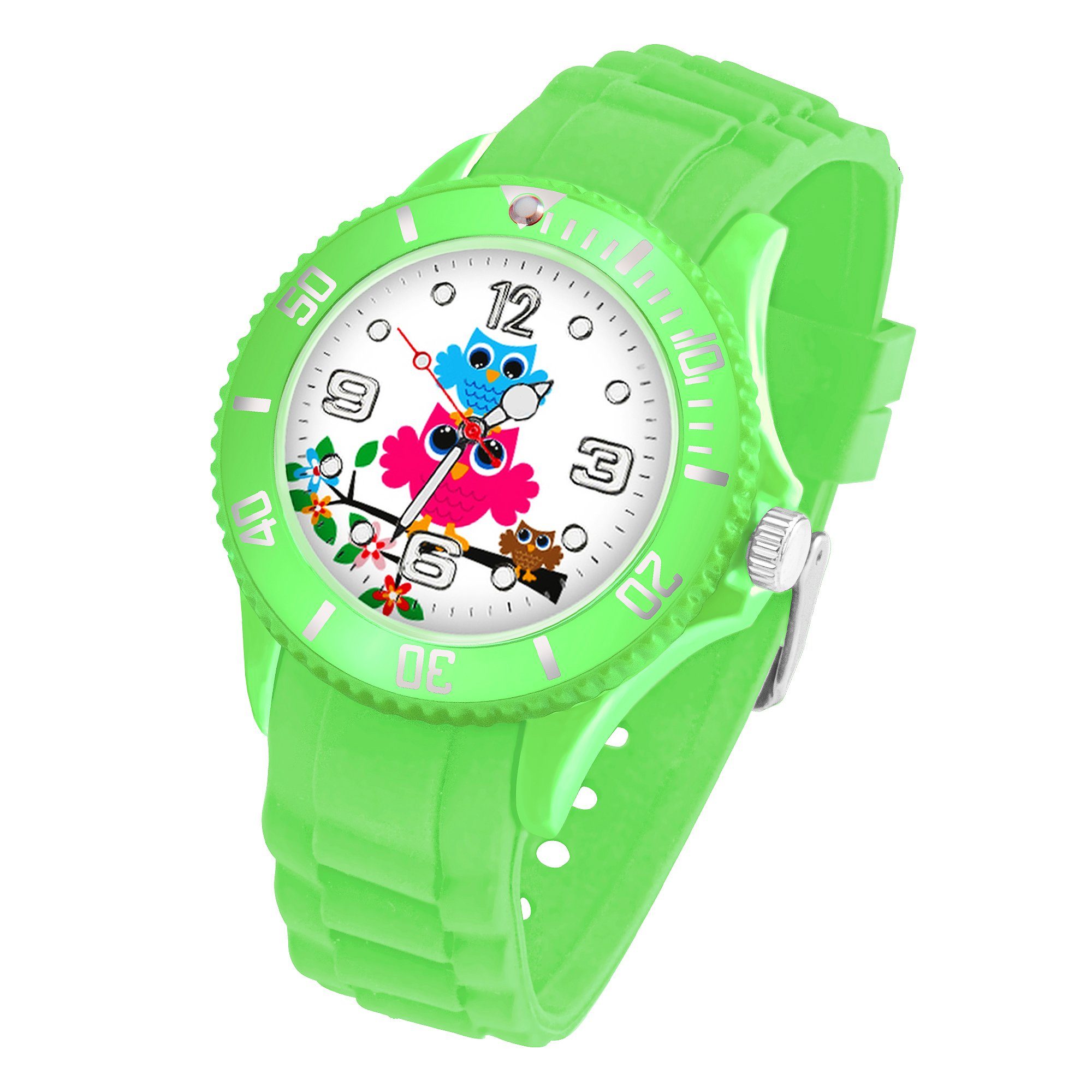 Quarzuhr Kinder Armbanduhr Silikon Eulen Analog Uhr Bunt