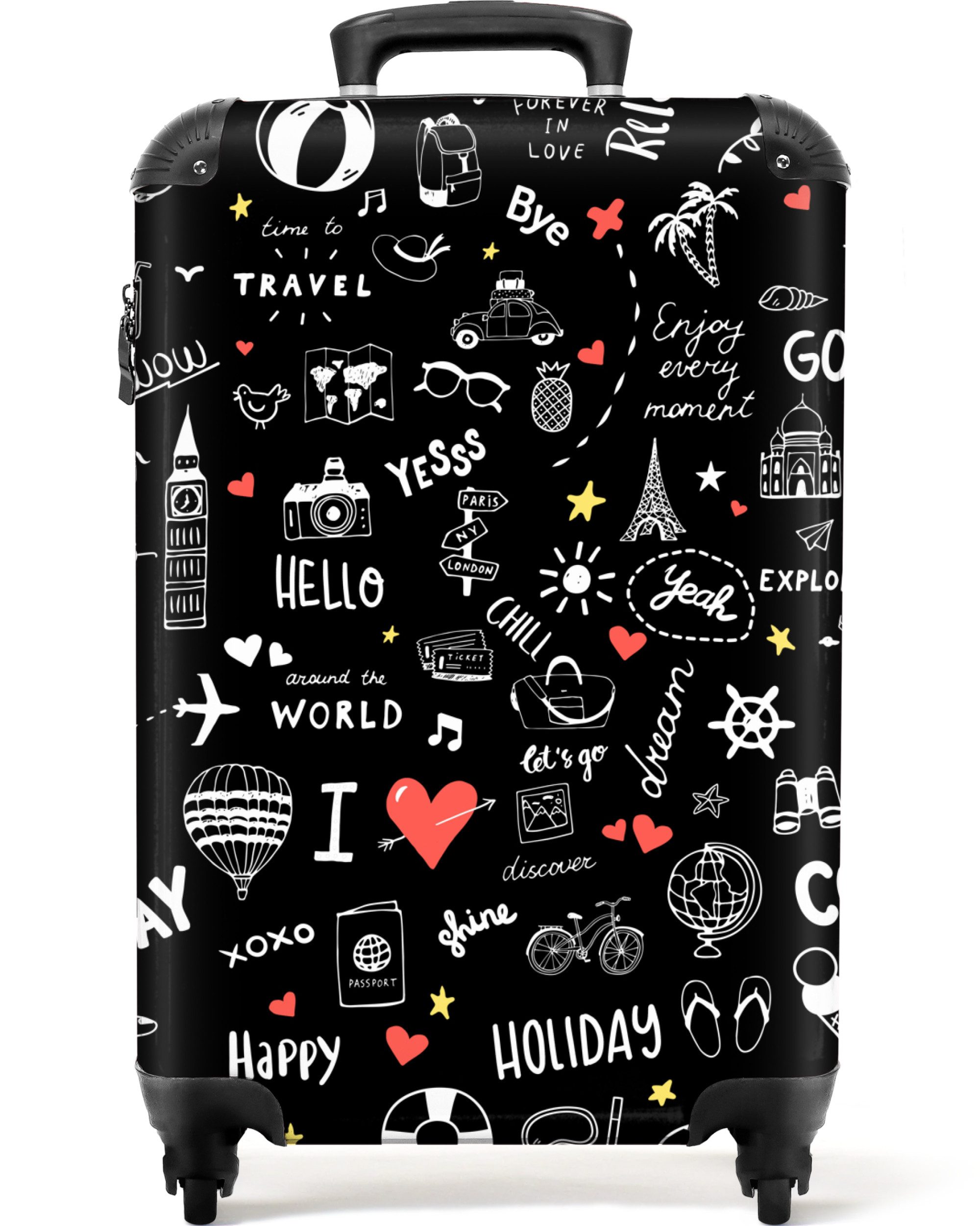 NoBoringSuitcases.com© Hartschalen-Trolley Muster - Gekritzel - Reisen - Ur günstig online kaufen