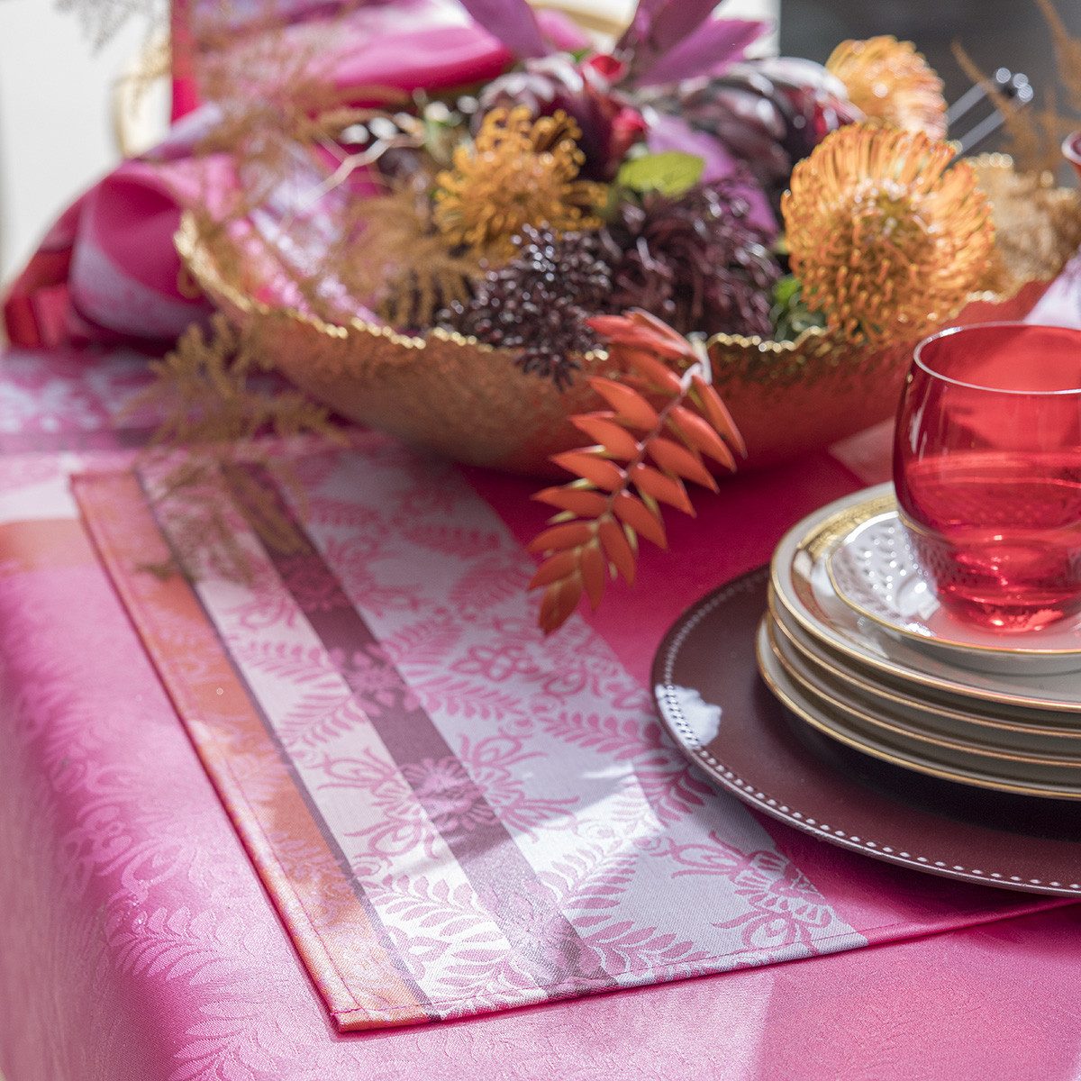 Le Jacquard Francais Platzset Beschichtete Tischsets (2x Set) Mumbai Fuchsia 36x50 cm, (Set, 2-St), beschichtet