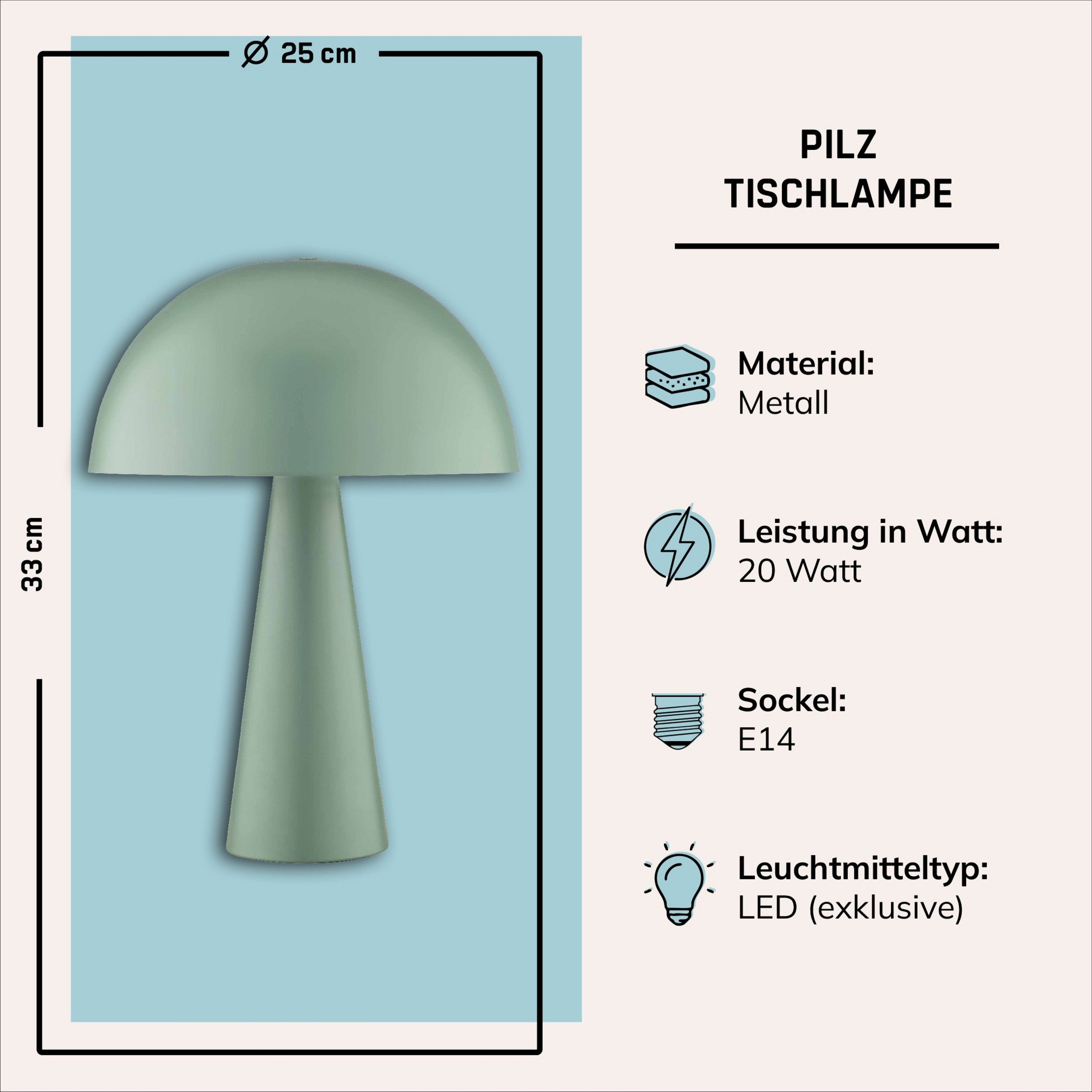 Lightbox Tischleuchte, ohne Leuchtmittel, Pilz Tischleuchte, 33 cm, E14 max. 20 W, Metall, grün matt