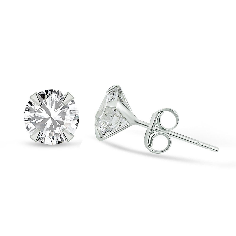Karisma Paar Ohrstecker 1 Paar Damen Ohrstecker 925 Sterling Silber Zirkonia Stein Diamant, Ohrringe Stecker Weiss - 6mm