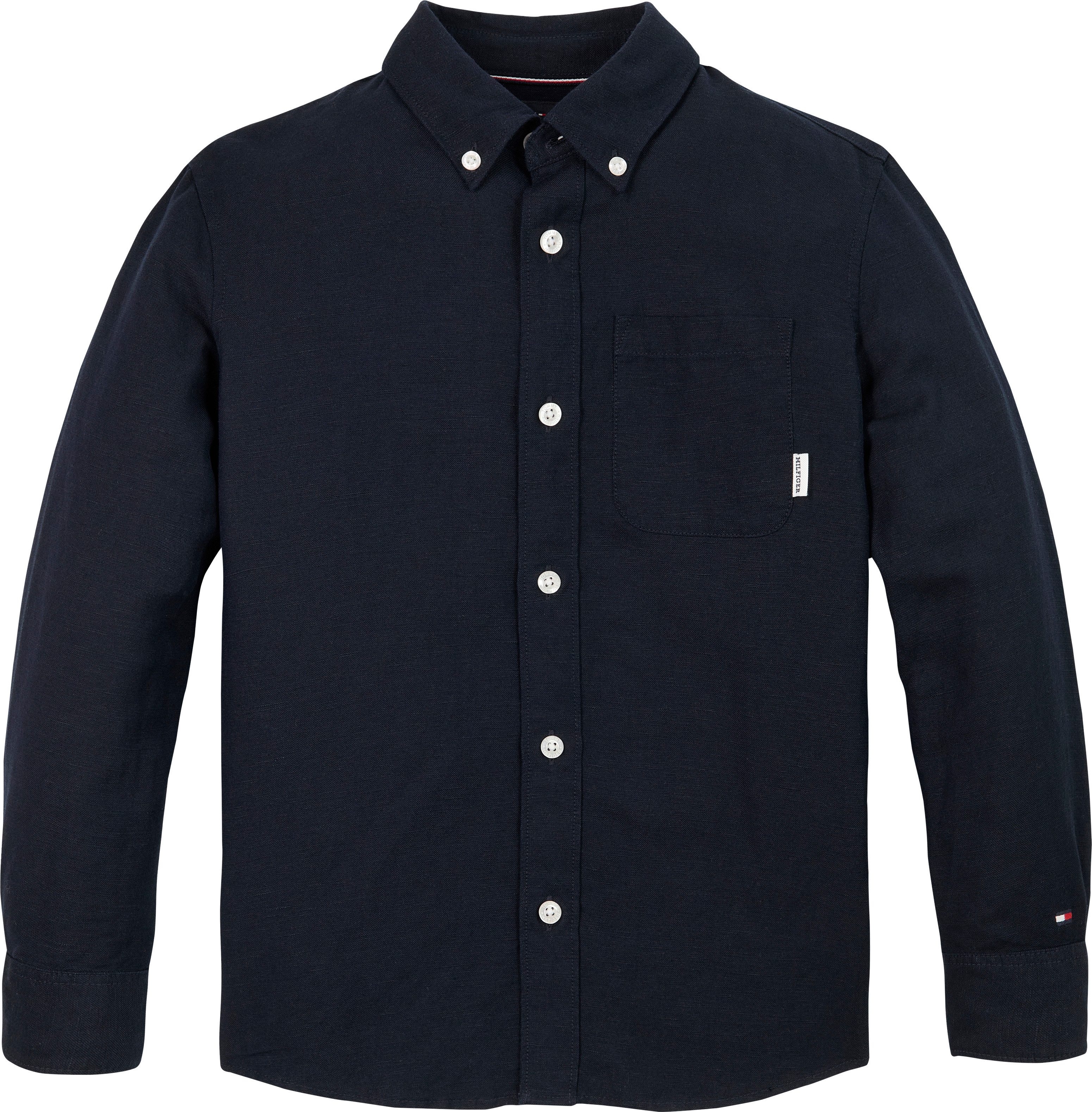 Tommy Hilfiger Langarmhemd LINEN BLEND RELAXED SHIRT LS mit Brusttasche, Logostickerei
